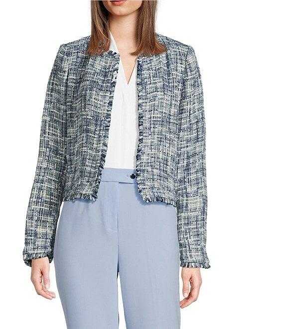 Calvin Klein Tweed Collarless Open-Front Cropped Jacket Product Image
