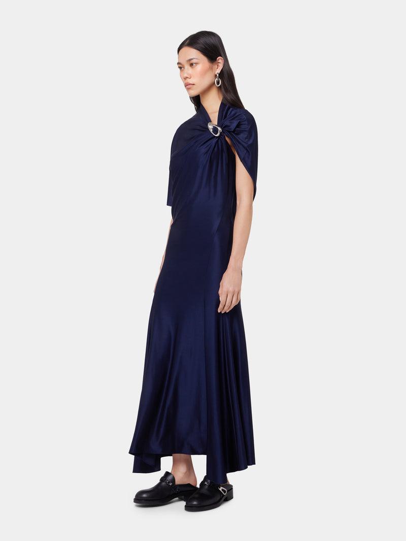 NAVY ASYMMETRICAL LONG DRESS IN JERSEY Product Image