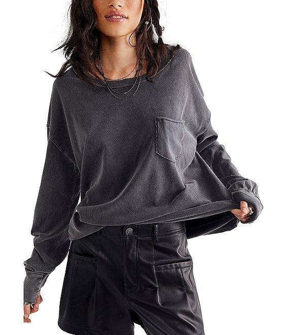 Free People Fade Into You Scoop Neck Long Sleeve Front Pocket Tee Shirt Product Image