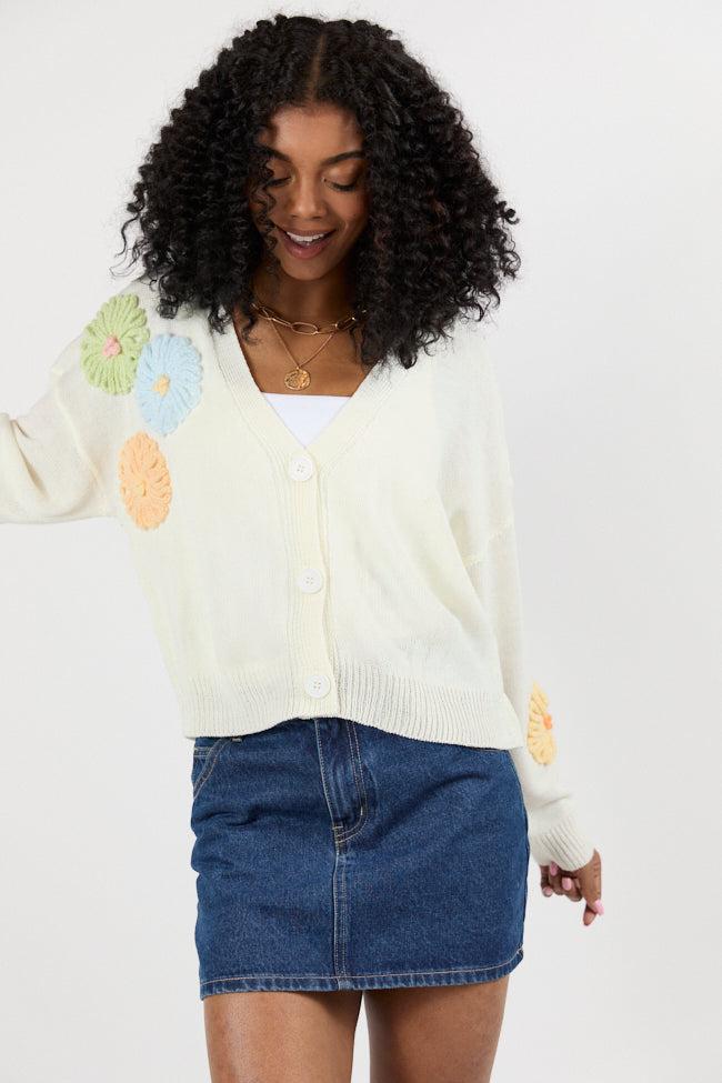 Made My Mark Ivory Multi Floral Embroidered Cardigan FINAL SALE Product Image