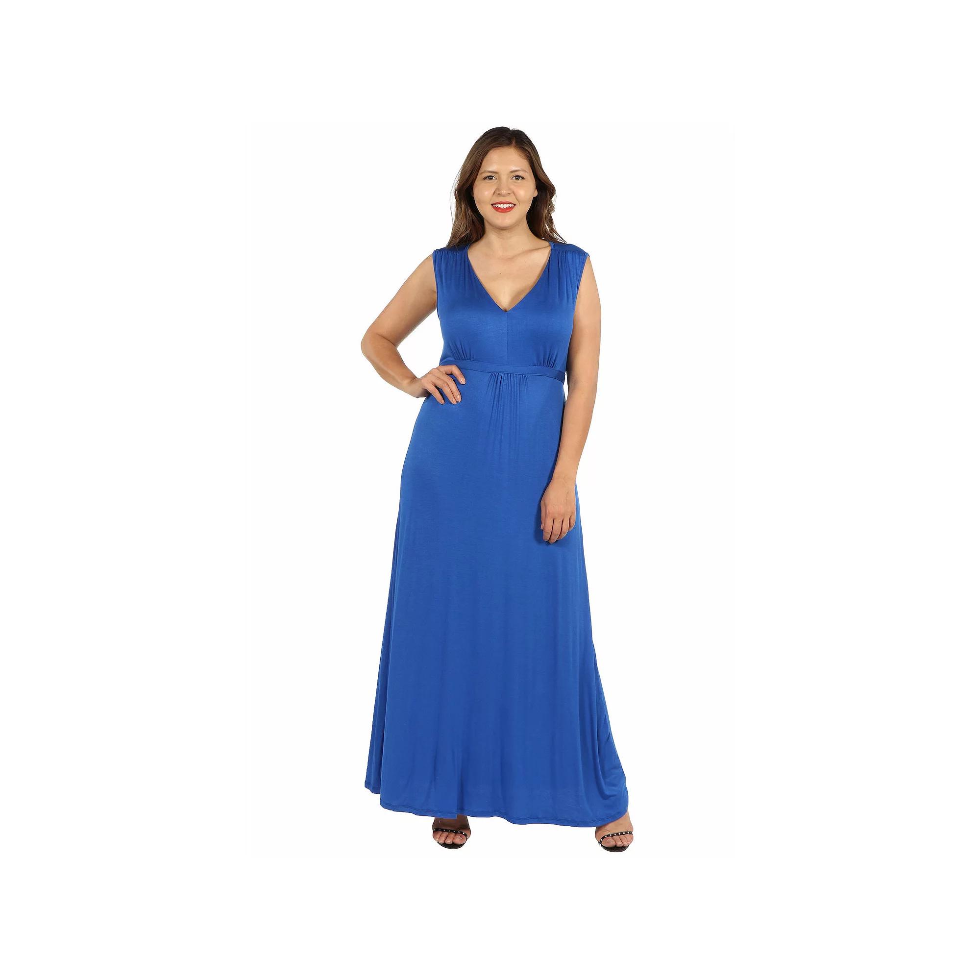 Plus Size 24seven Comfort Apparel Sleeveless Empire Waist Maxi Dress, Women's, Size: 1XL, Royal Product Image