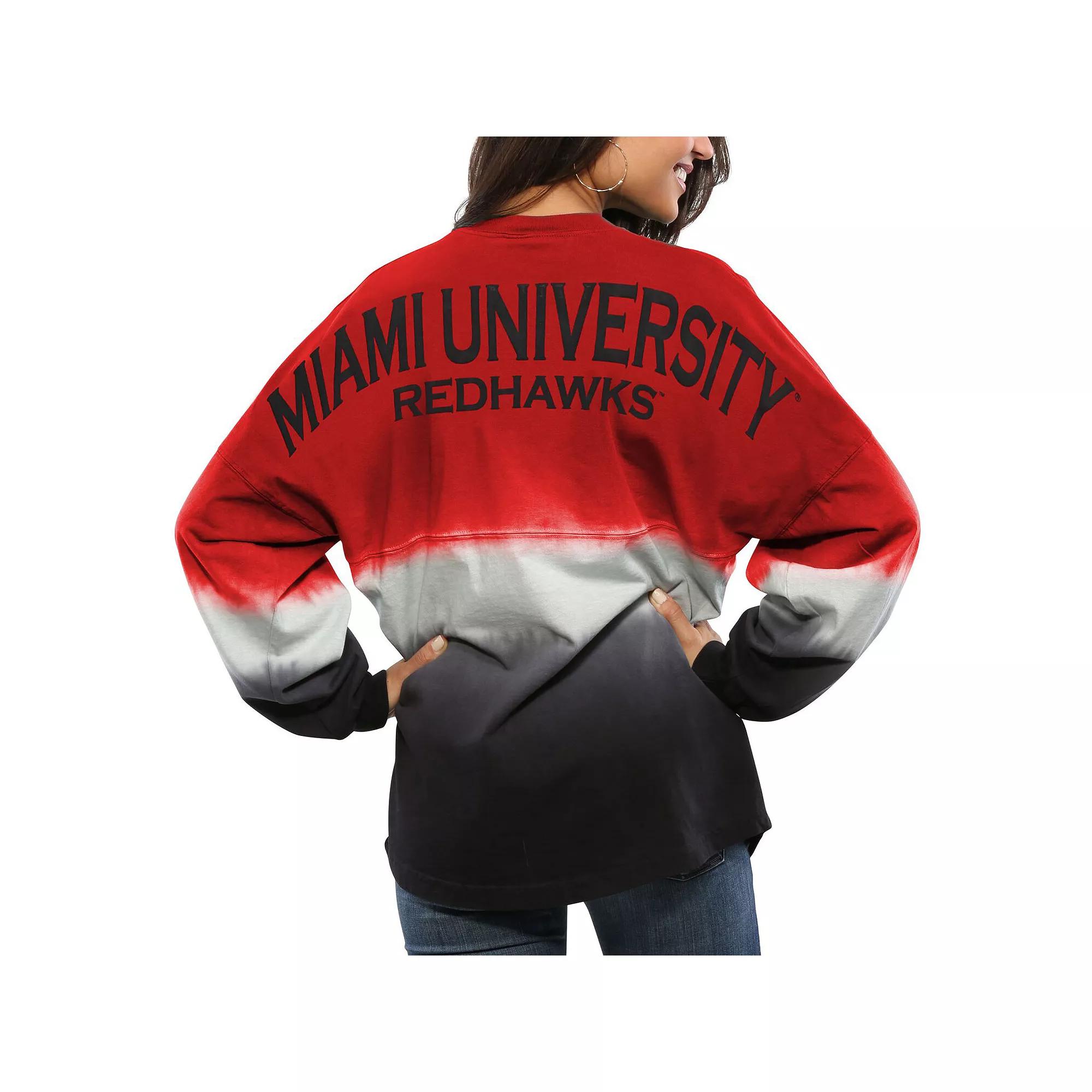 Women's Red Miami University RedHawks Ombre Long Sleeve Dip-Dyed Spirit Jersey, Size: XL, Moh Red Product Image