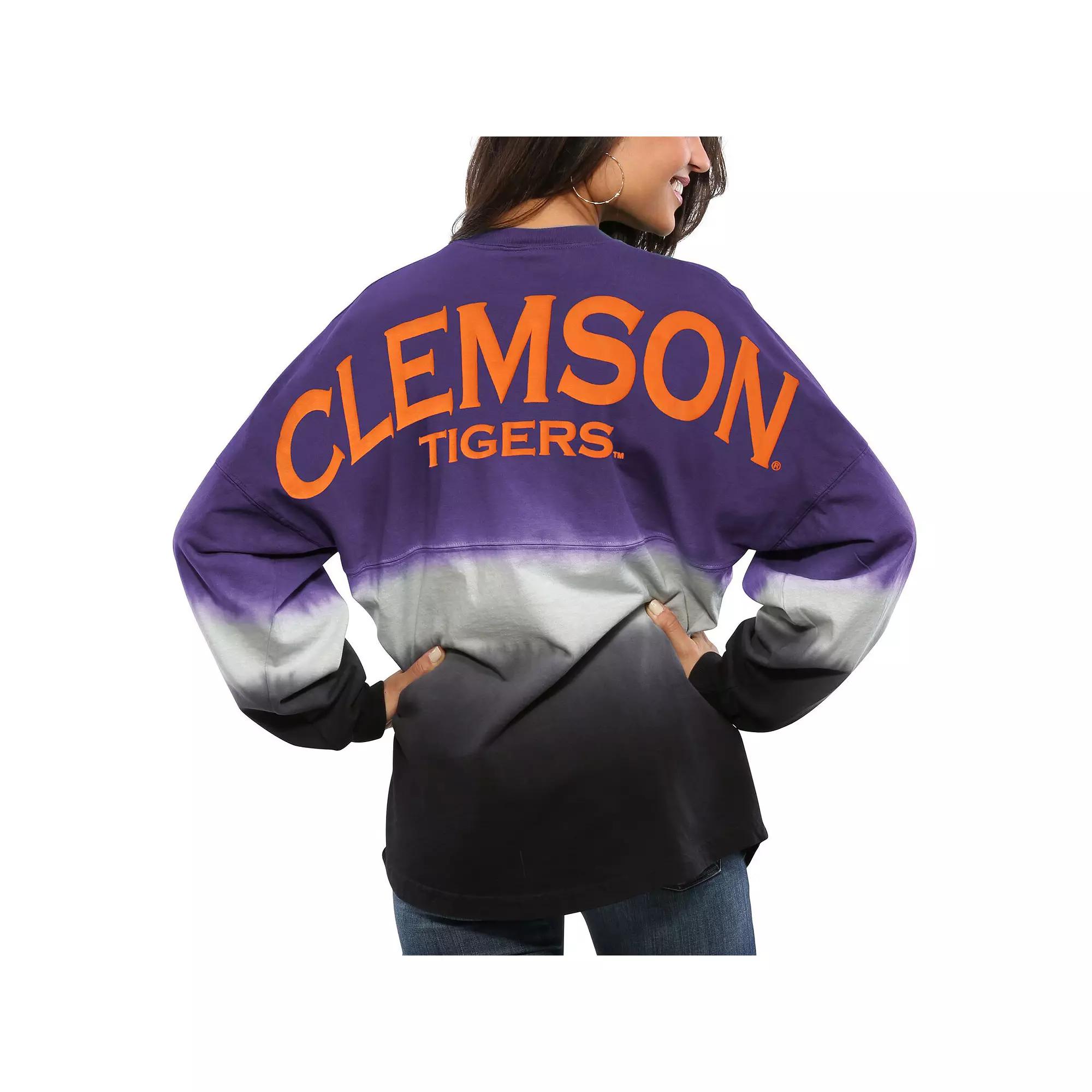 Women's Purple Clemson Tigers Ombre Long Sleeve Dip-Dyed Spirit Jersey, Size: XL Product Image