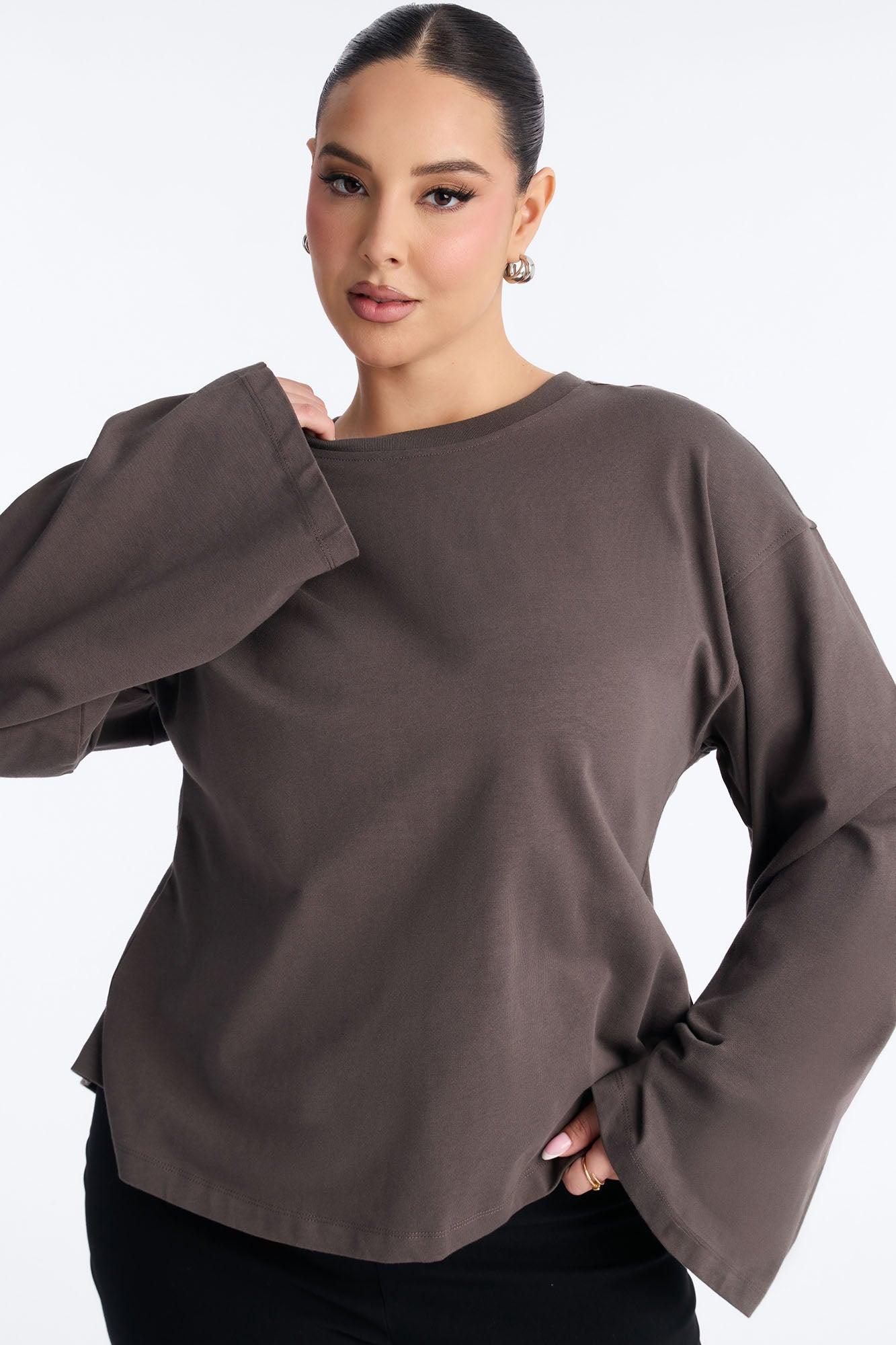 Jayden Fitted Shirt Long Sleeve T-Shirt - Charcoal Female Product Image
