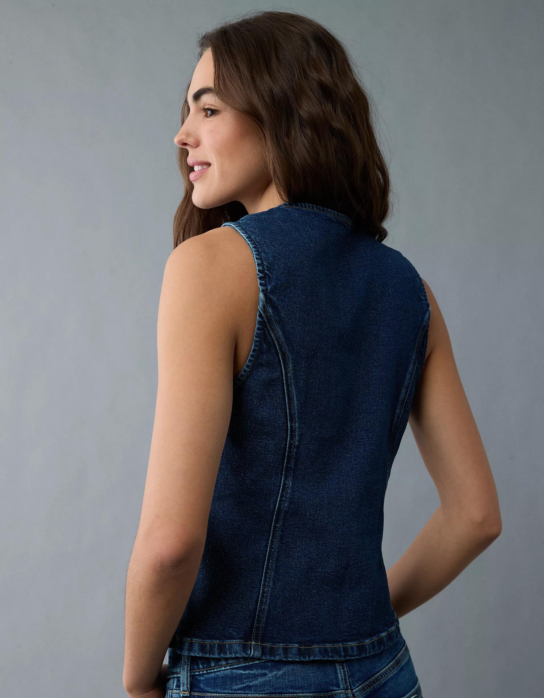 AE Crew Neck Button-Up Denim Vest Product Image