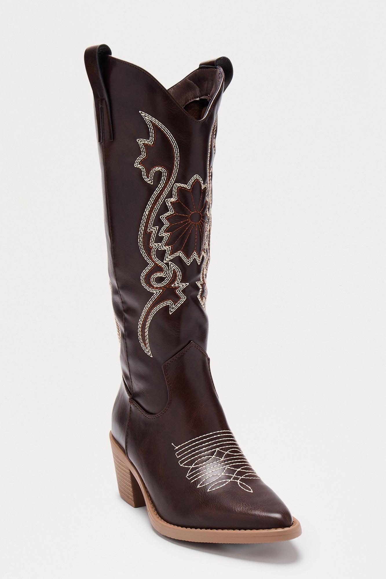 Hometown Knee High Cowboy Boots - Cognac Product Image