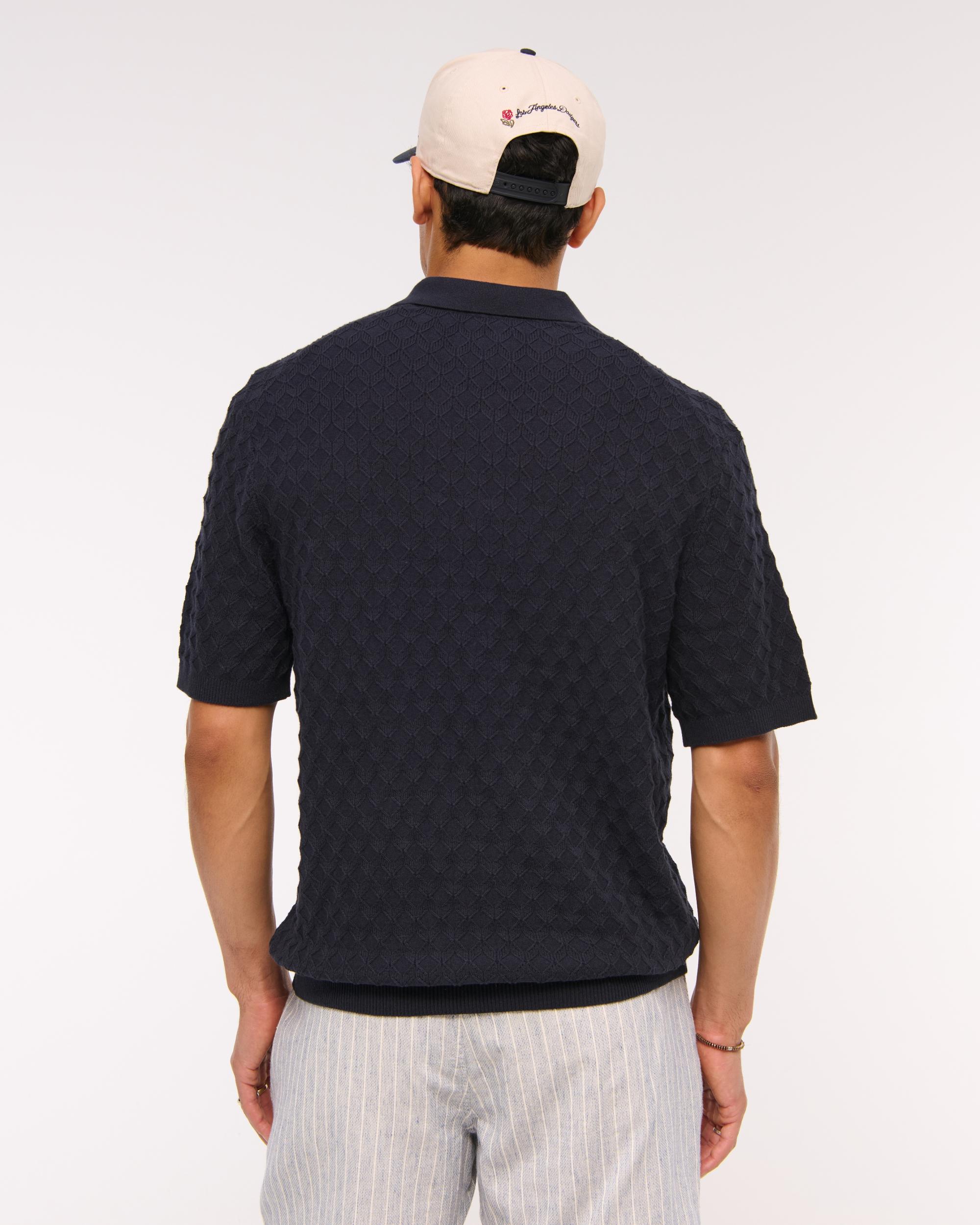 Pointelle Stitch Johnny Collar Sweater Polo Product Image