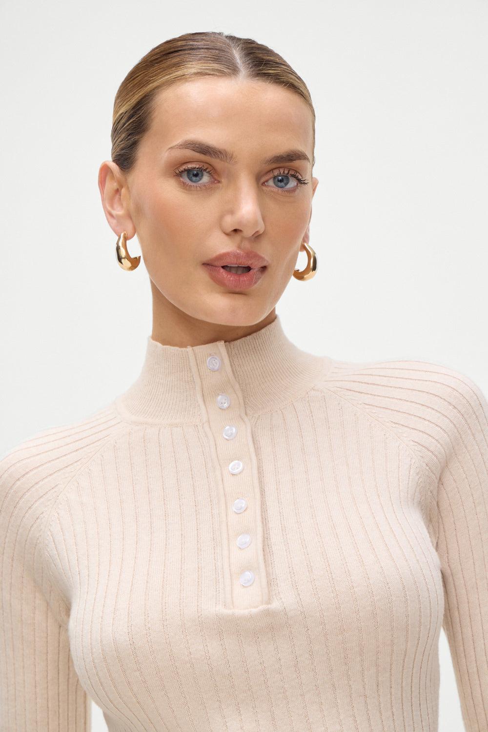 Isla Long  Sleeve Mini Dress - Cream Product Image