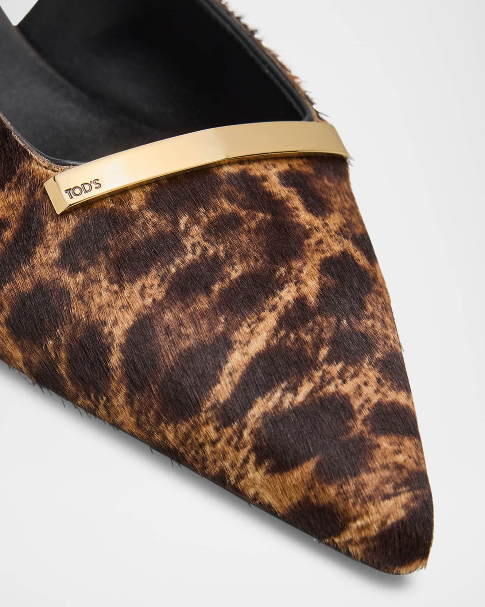 Leopard-Printed Calf Hair Slingback Flats Product Image