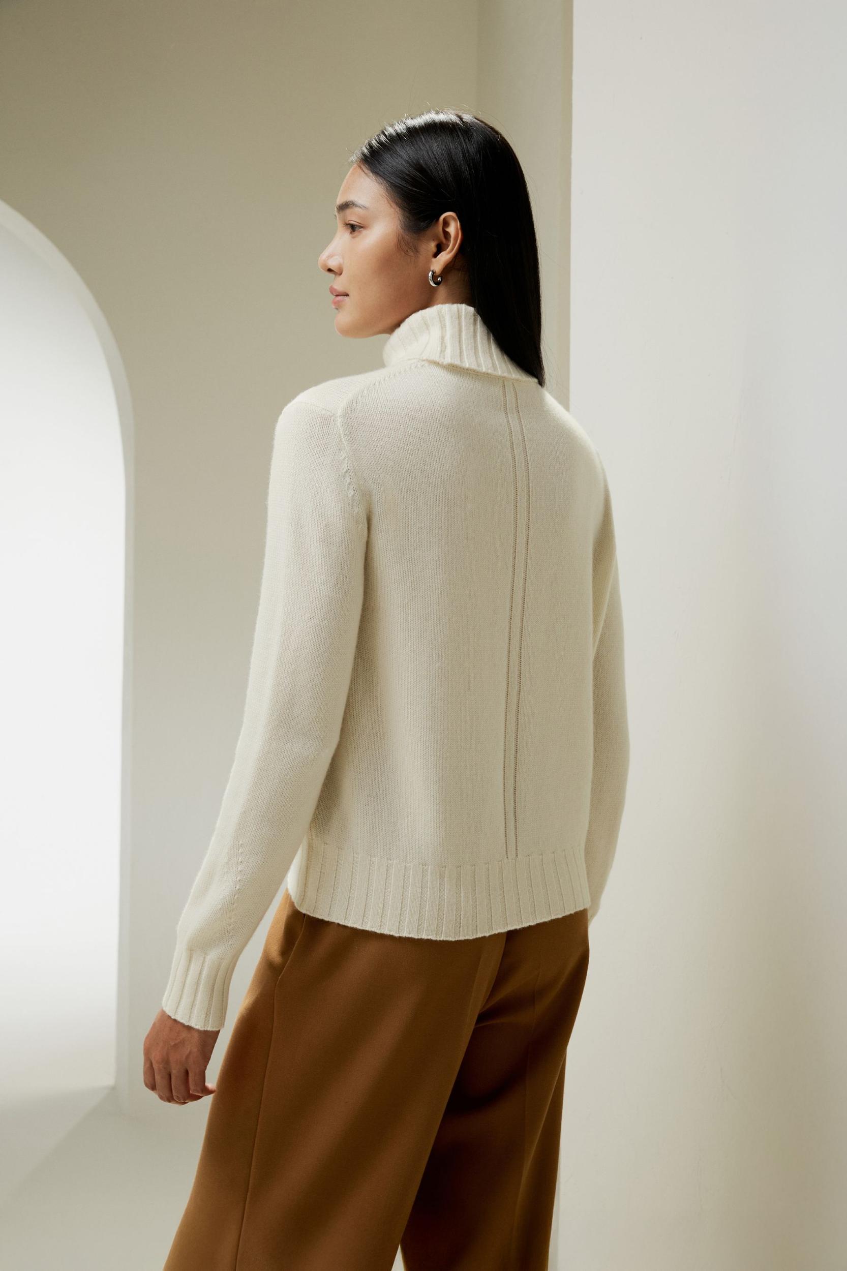 LILYSILK Womens Merino Wool Turtleneck Cashmere Sweater White Wool&Cashmere Luxurious Needlework Design Sweater S Product Image