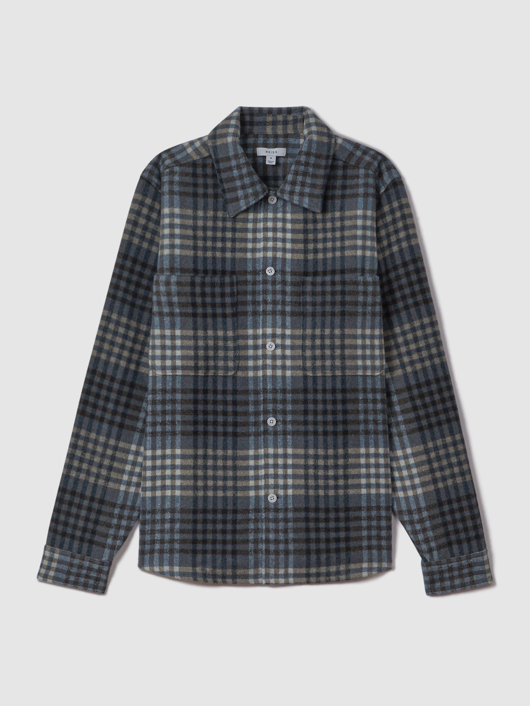 Brushed Check Button-Through Overshirt in Blue Multi Product Image
