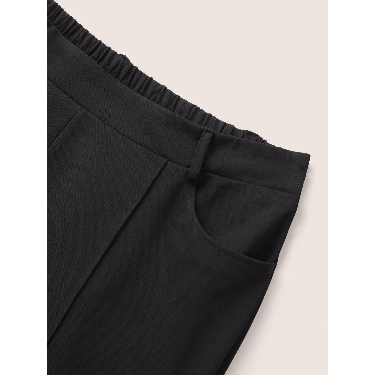 Plus Size Solid High Rise Elastic Waist Flare Leg Pants Women Black At the Office Flare Leg High Rise Work Pants BloomChic 12/L Product Image