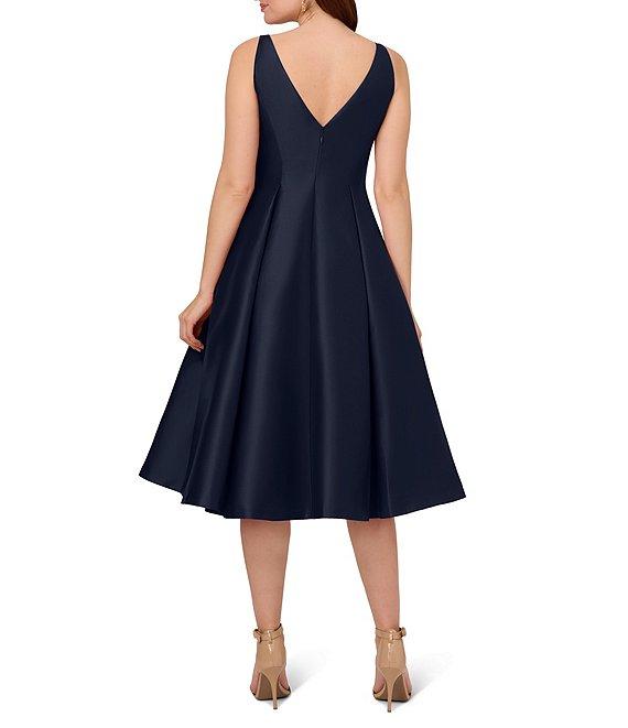 Adrianna Papell Boat Neck Sleeveless A-Line Taffeta Dress Product Image