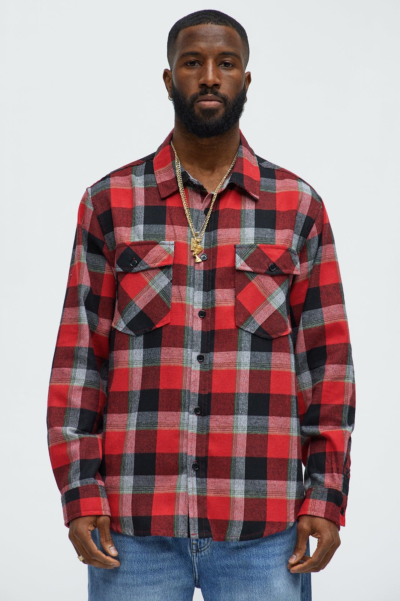 Charles Acid Wash Relaxed Flannel Shirt - Red/combo Product Image
