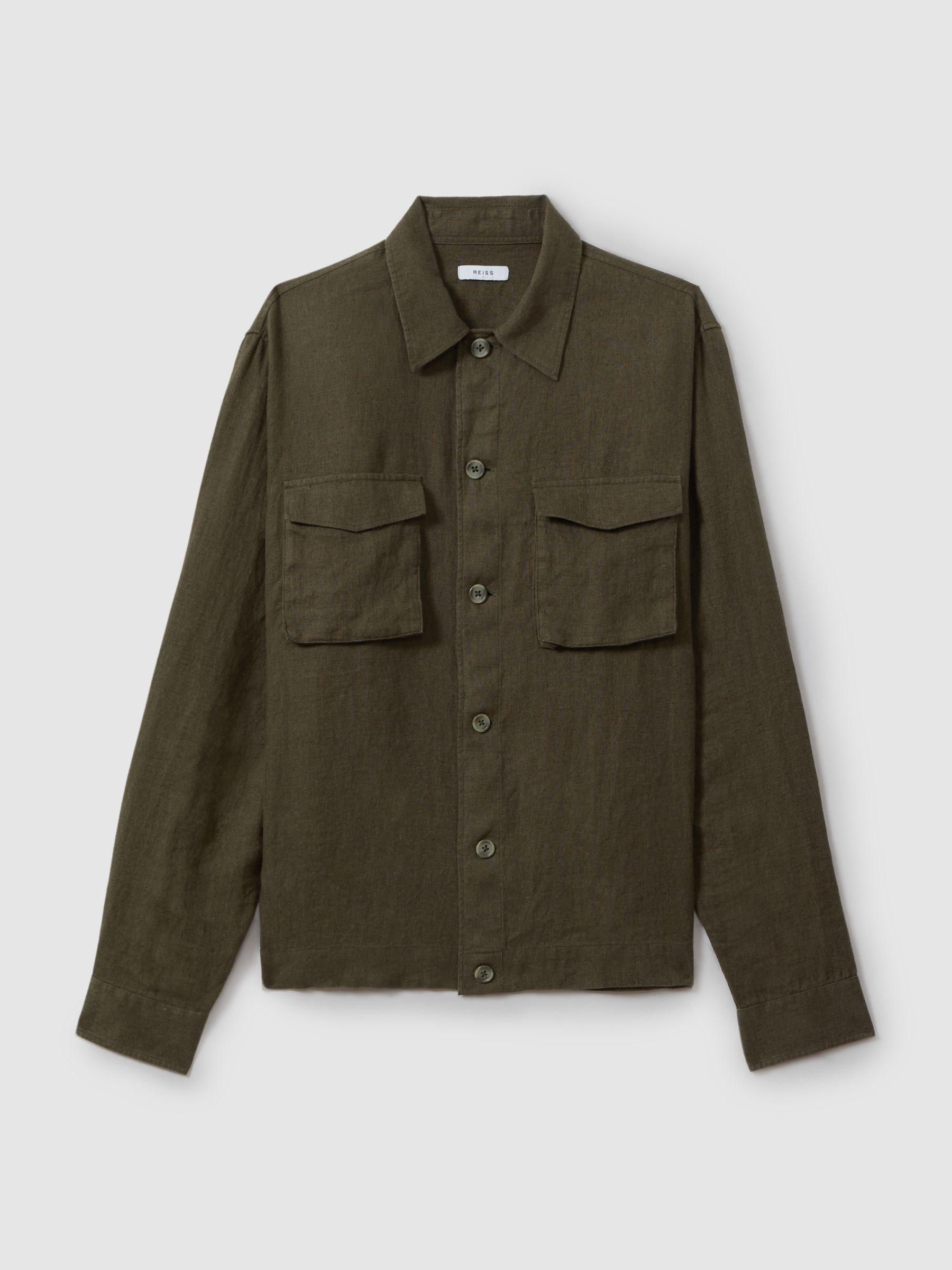 100% Linen Overshirt in Khaki Product Image