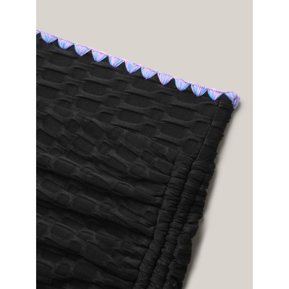 Plus Size High Waisted Embroidered Drawstring Swim Bottoms Women's Swimwear Black Beach Texture High stretch Skinny High Rise Curve Swim Bottoms BloomChic 12/L Product Image