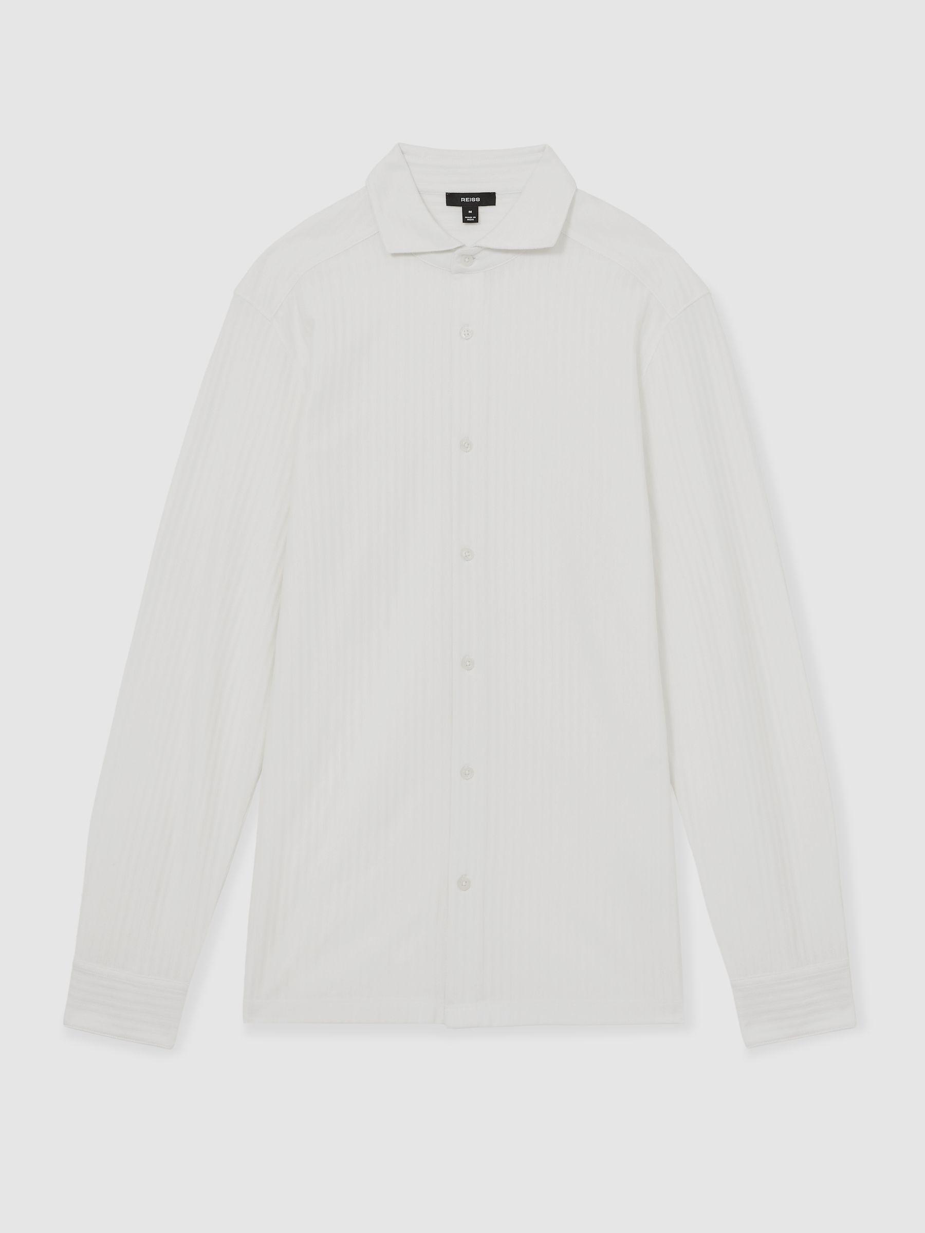 Cotton-Jersey Stripe-Jacquard Shirt in White Product Image