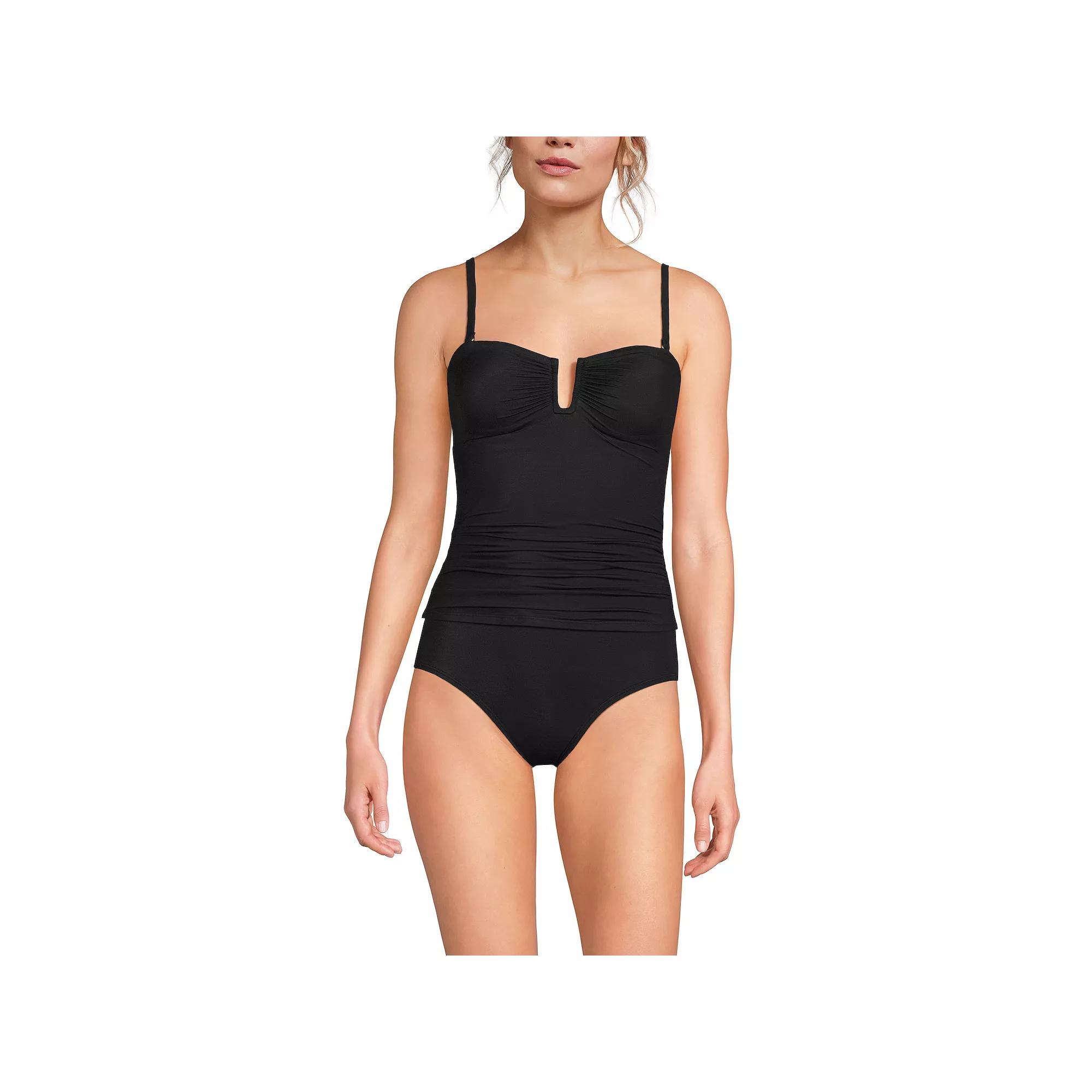 Women's Lands' End Long Torso U-Wire Bandeau Swim Top, Size: 14 LONG, Black Product Image