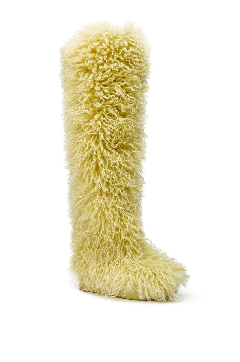 AZALEA WANG TEMPLETON LIME FAUX POODLE FUR OVER THE KNEE BOOT Product Image