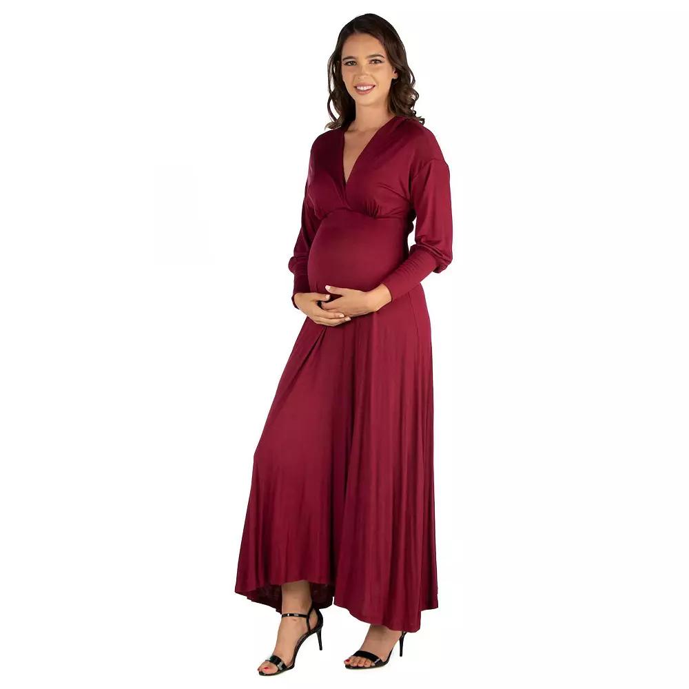 Maternity 24Seven Comfort Apparel V-Neck Long Sleeve Maxi Dress, Women's,  Product Image