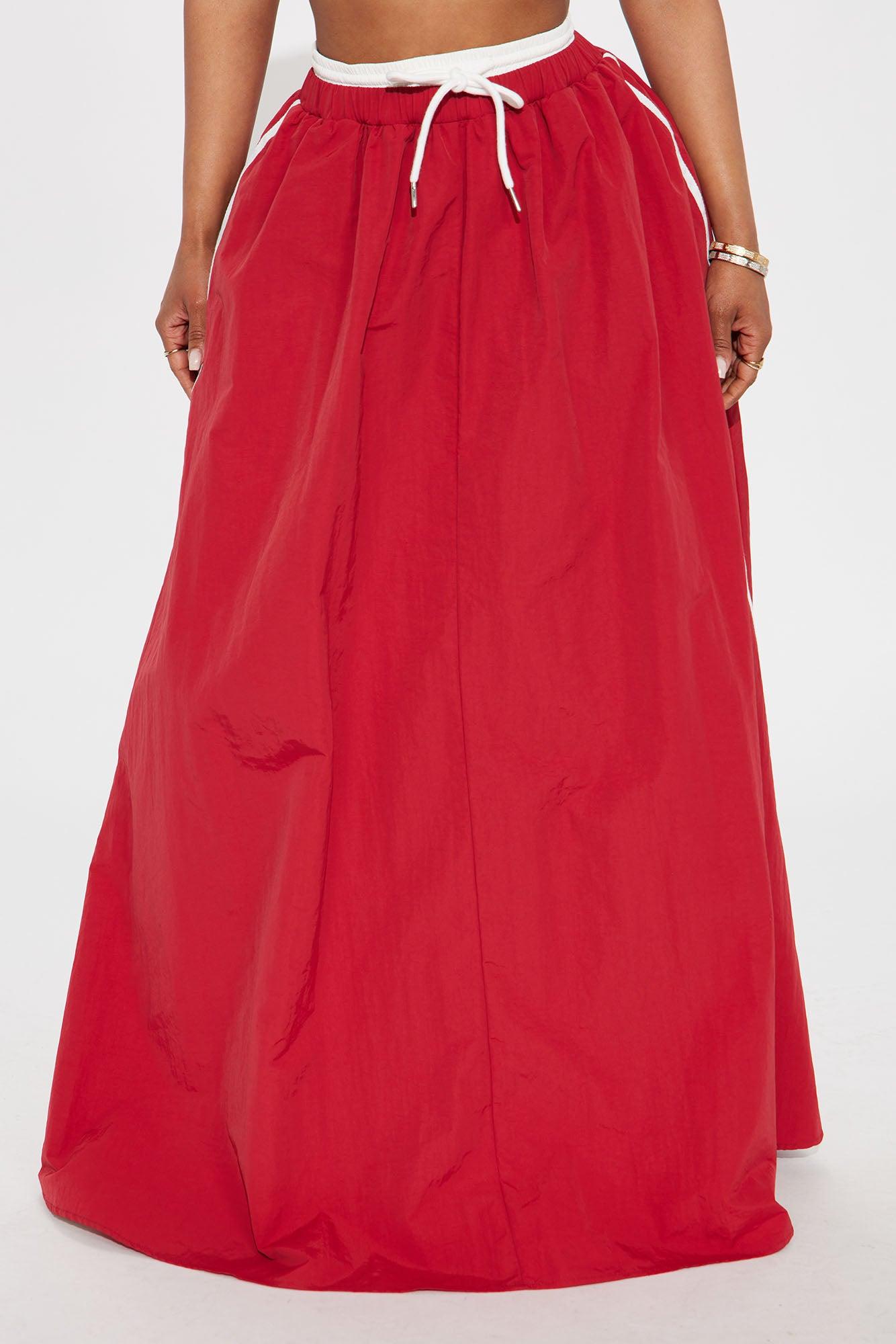 Sporty Gal Striped Maxi Skirt - Red Female Product Image