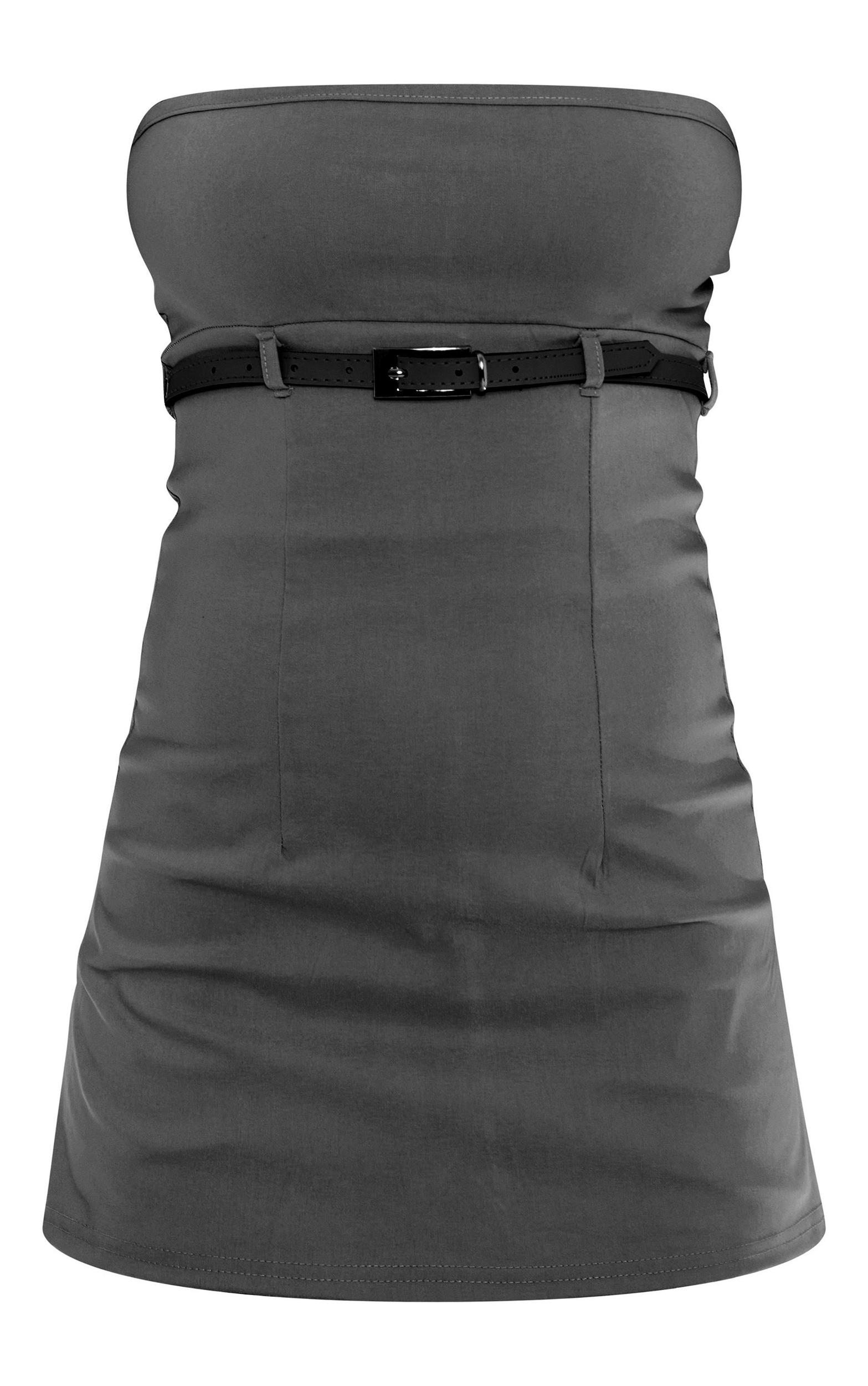 Grey Stretch Woven Belt Front Skort Romper Product Image