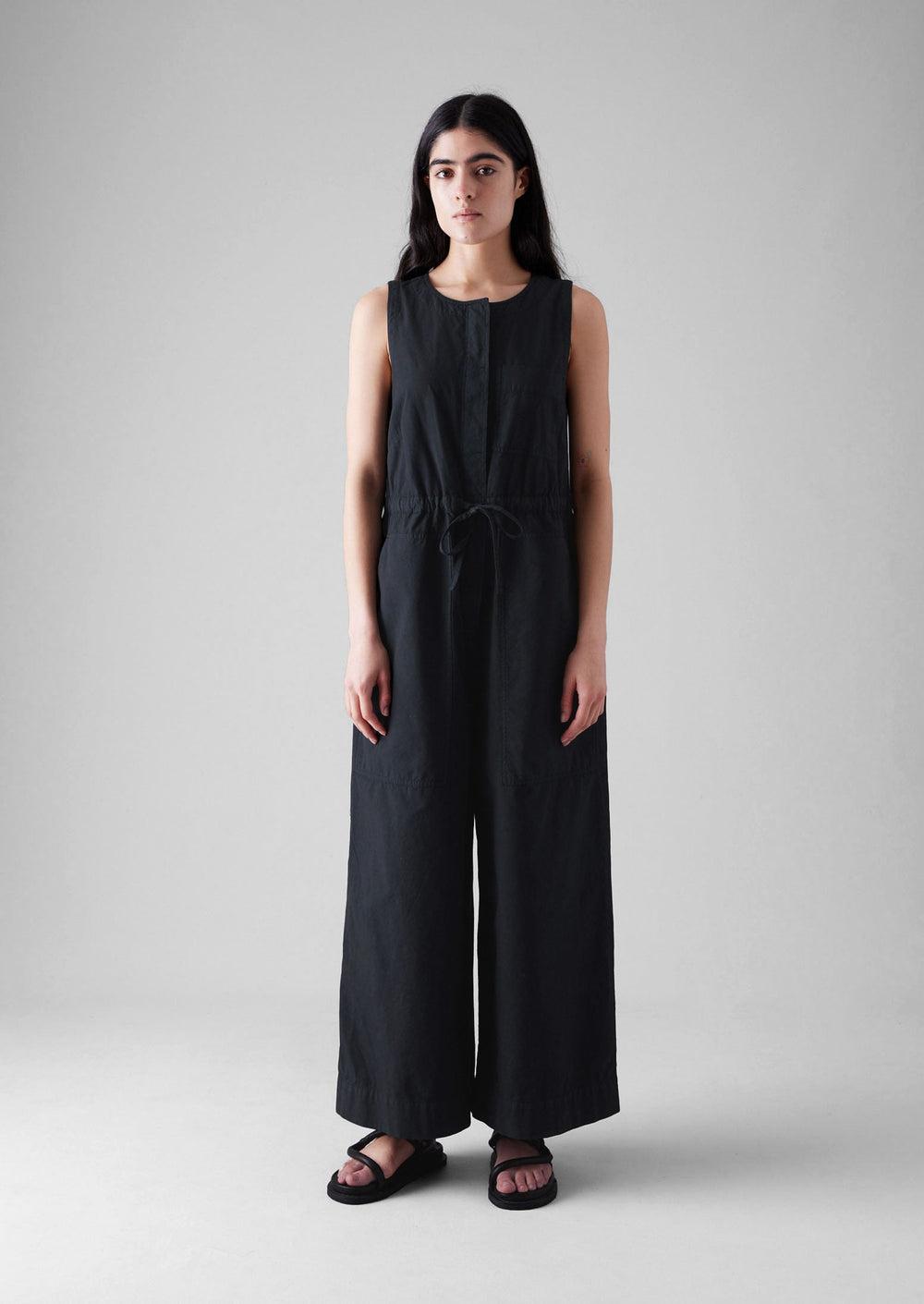 Cotton Linen Wide Leg Jumpsuit | Soft Black Product Image