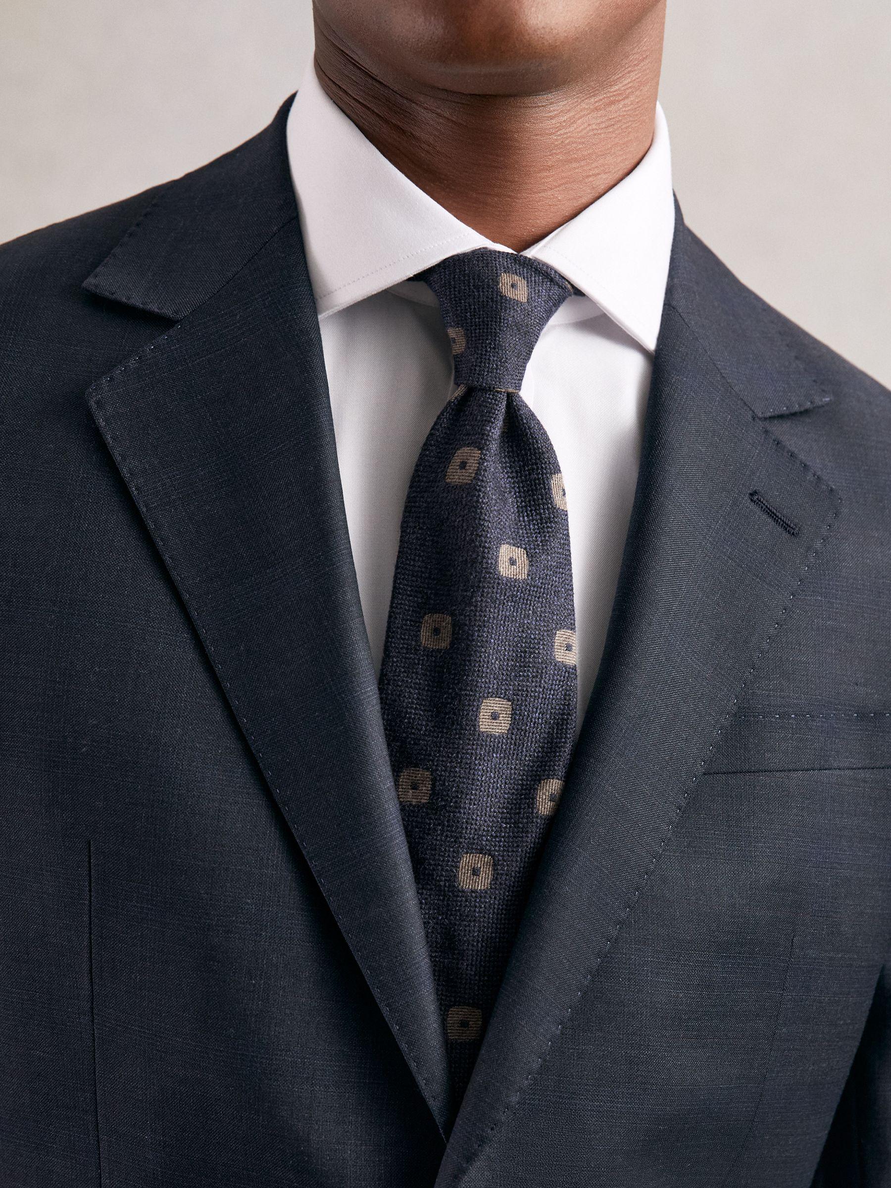 Silk-Wool Floral-Medallion Tie in Navy Product Image