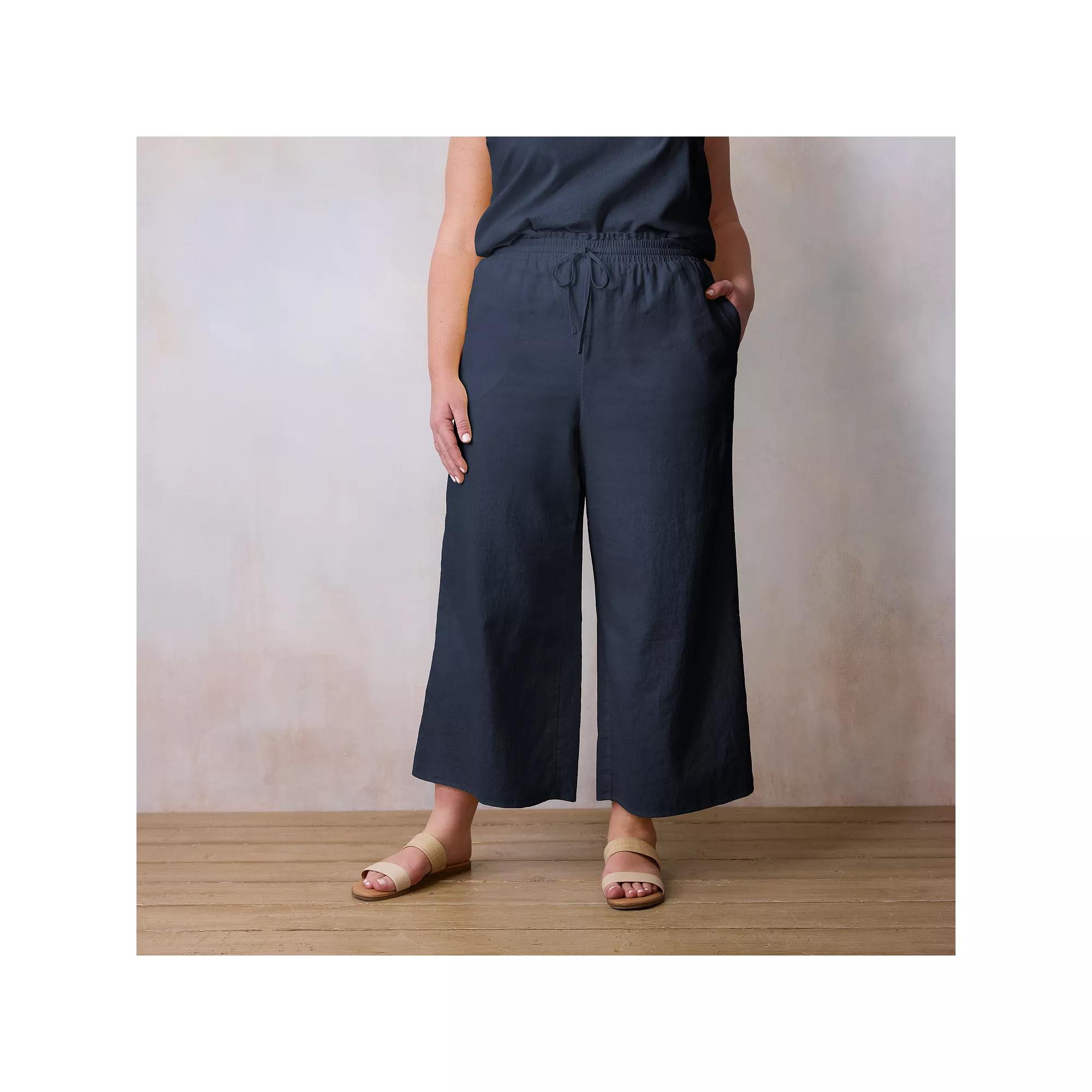 Plus Size LC Lauren Conrad Pull On Soft Pants, Women's, Size: 0X, Yellow White Chip Product Image