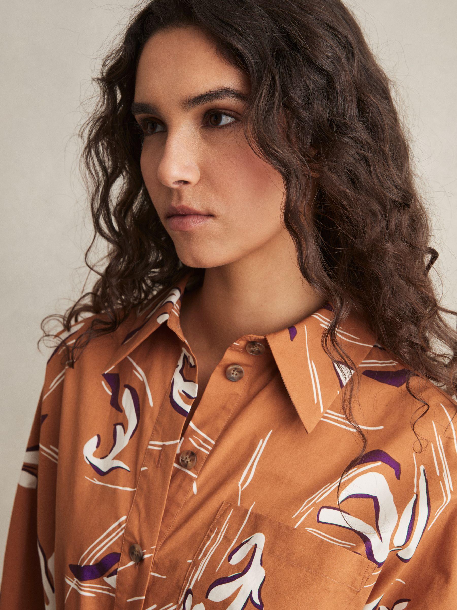 Cotton Printed Shirt Dress in Rust Product Image