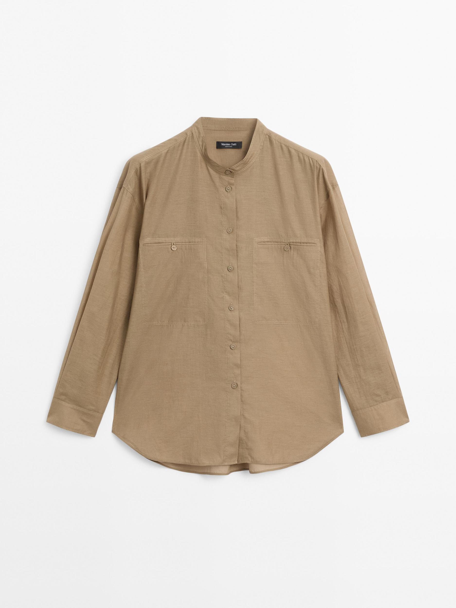 Long shirt with stand collar Product Image