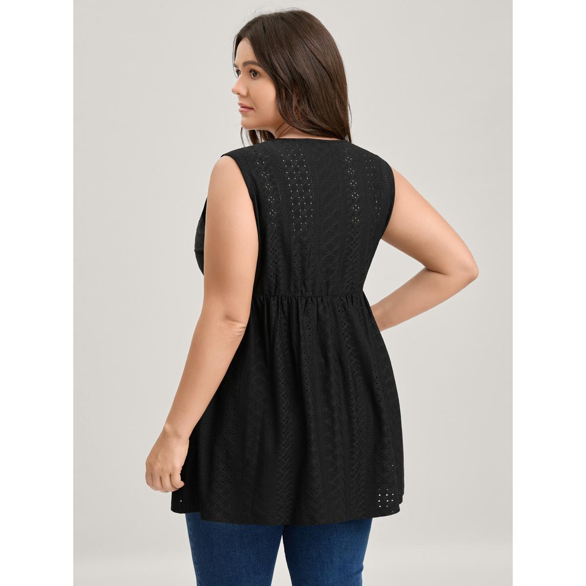 Plus Size Textured Floral Lace Neck Long Tank Top Women Black Boho Overlapping Flat collar with V-notch Vacation Tank Tops Camis BloomChic 18-20/2X Product Image