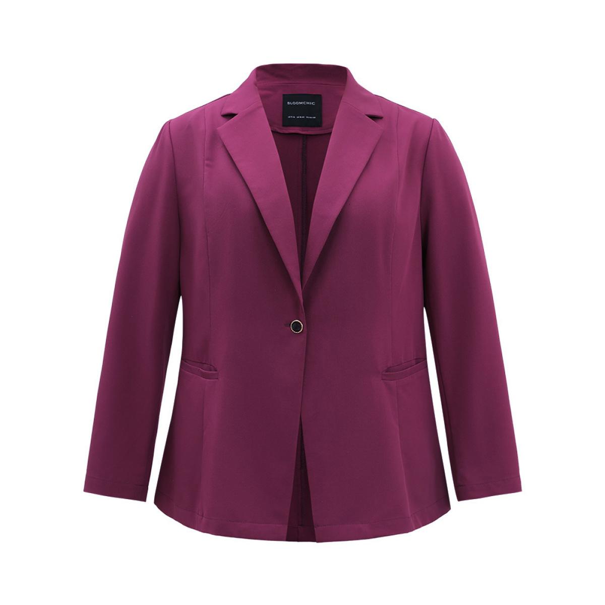Plus Size Static-Free Plain Suit Collar Pocket Blazer RedViolet Women Work Plain Plain Sleeve Long Sleeve Suit Collar 14-16/1X Pocket At the Office Blazers BloomChic Product Image