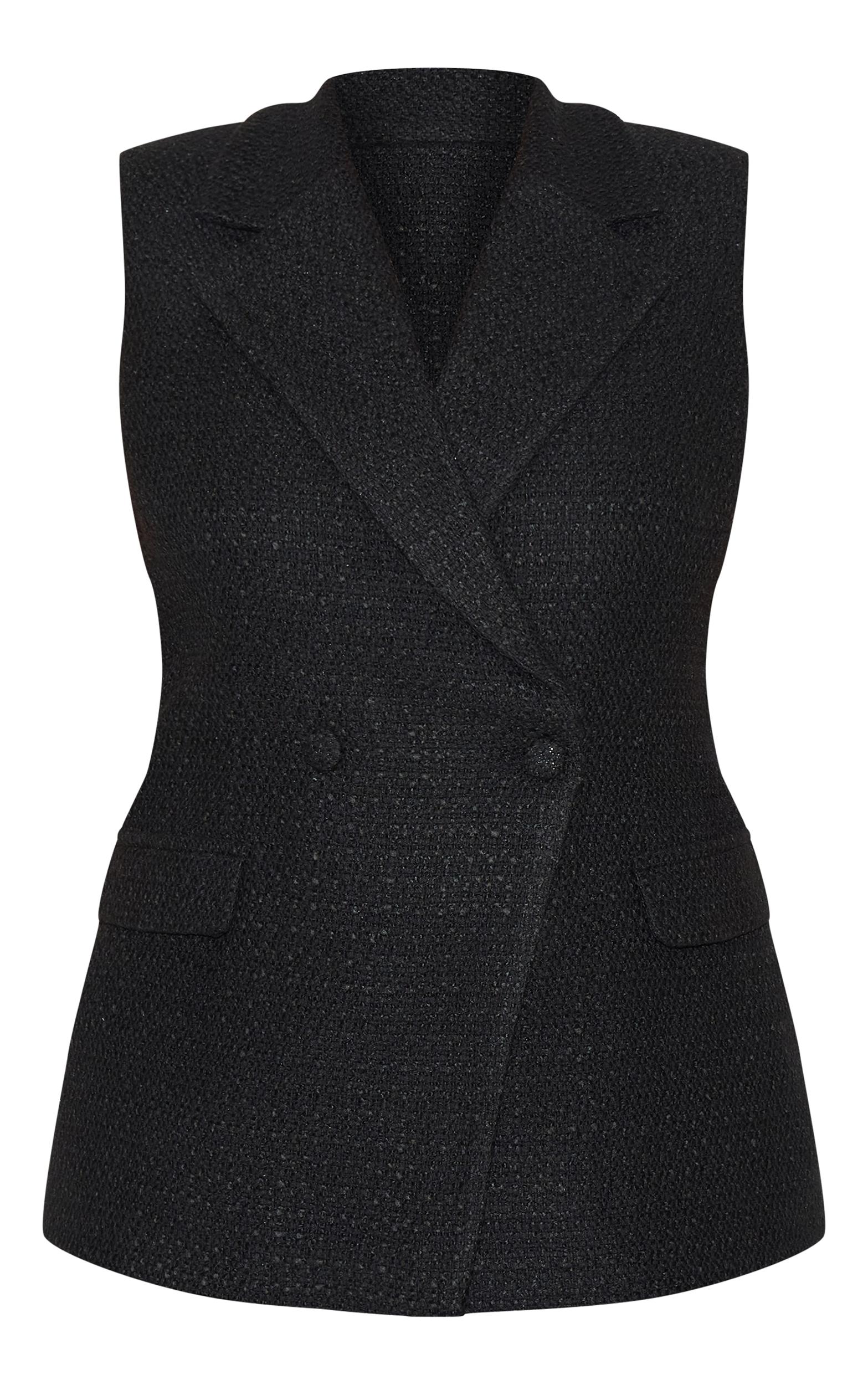 Plus Black Tweed Double Breasted Vest Product Image