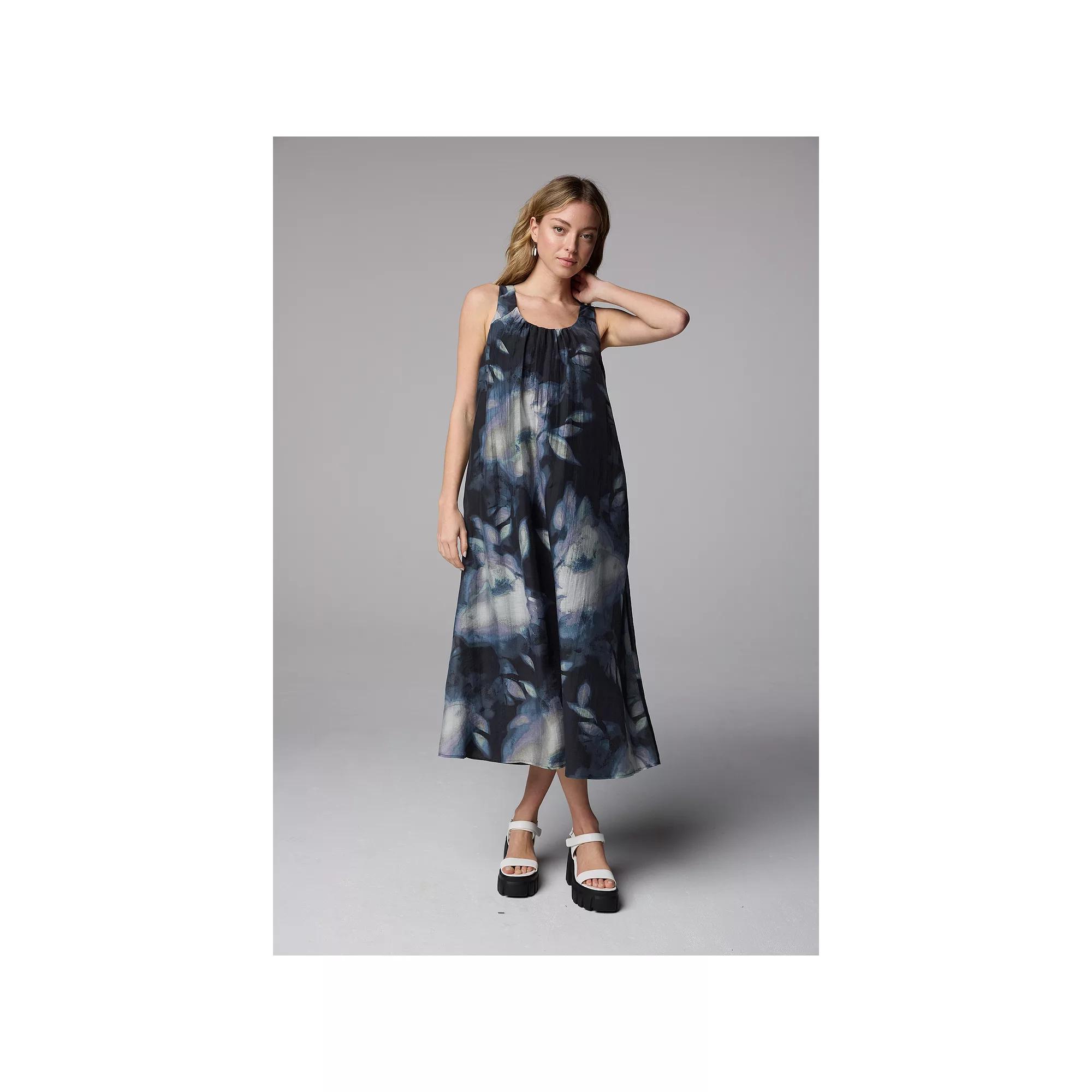 Women's Simply Vera Vera Wang Shirred Neck Maxi Dress, Size: XL, Blue Lrg Floral Product Image