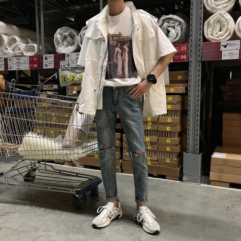 No. 3548 RIPPED WASHED BLUE SLIM JEANS Product Image