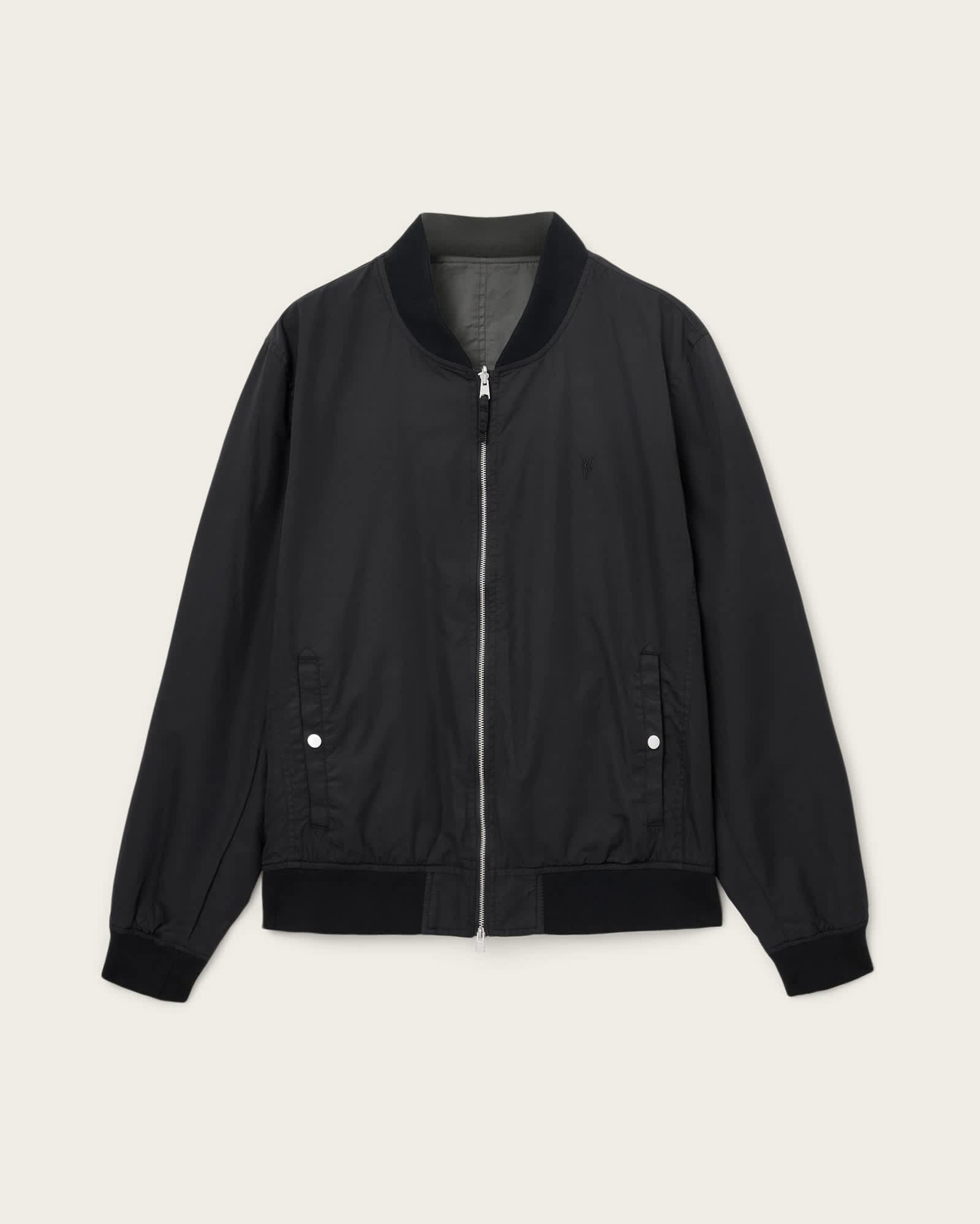 Bassett Reversible Ramskull Bomber Jacket BLACK/DULL GREEN | ALLSAINTS US Product Image
