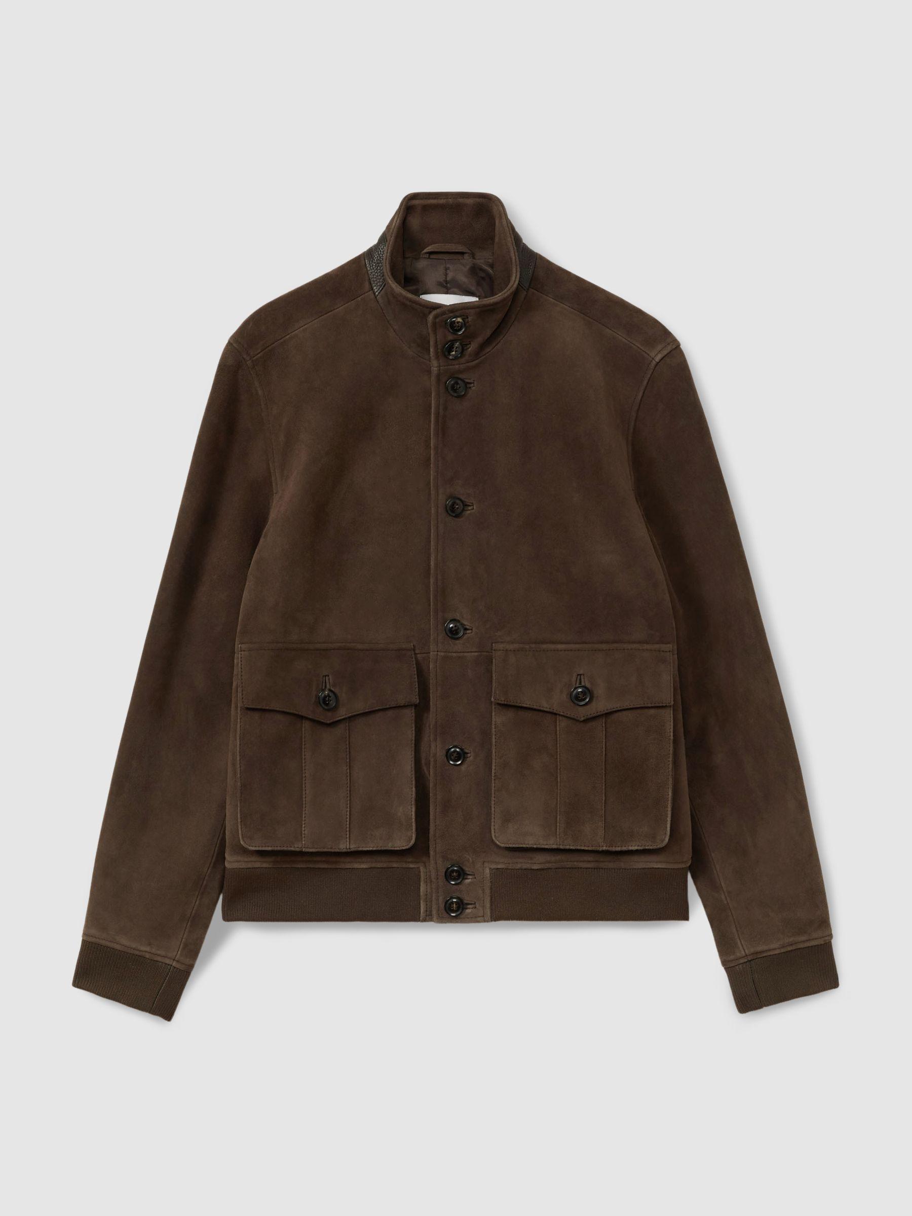 Suede Harrington Jacket in Chocolate Brown Product Image