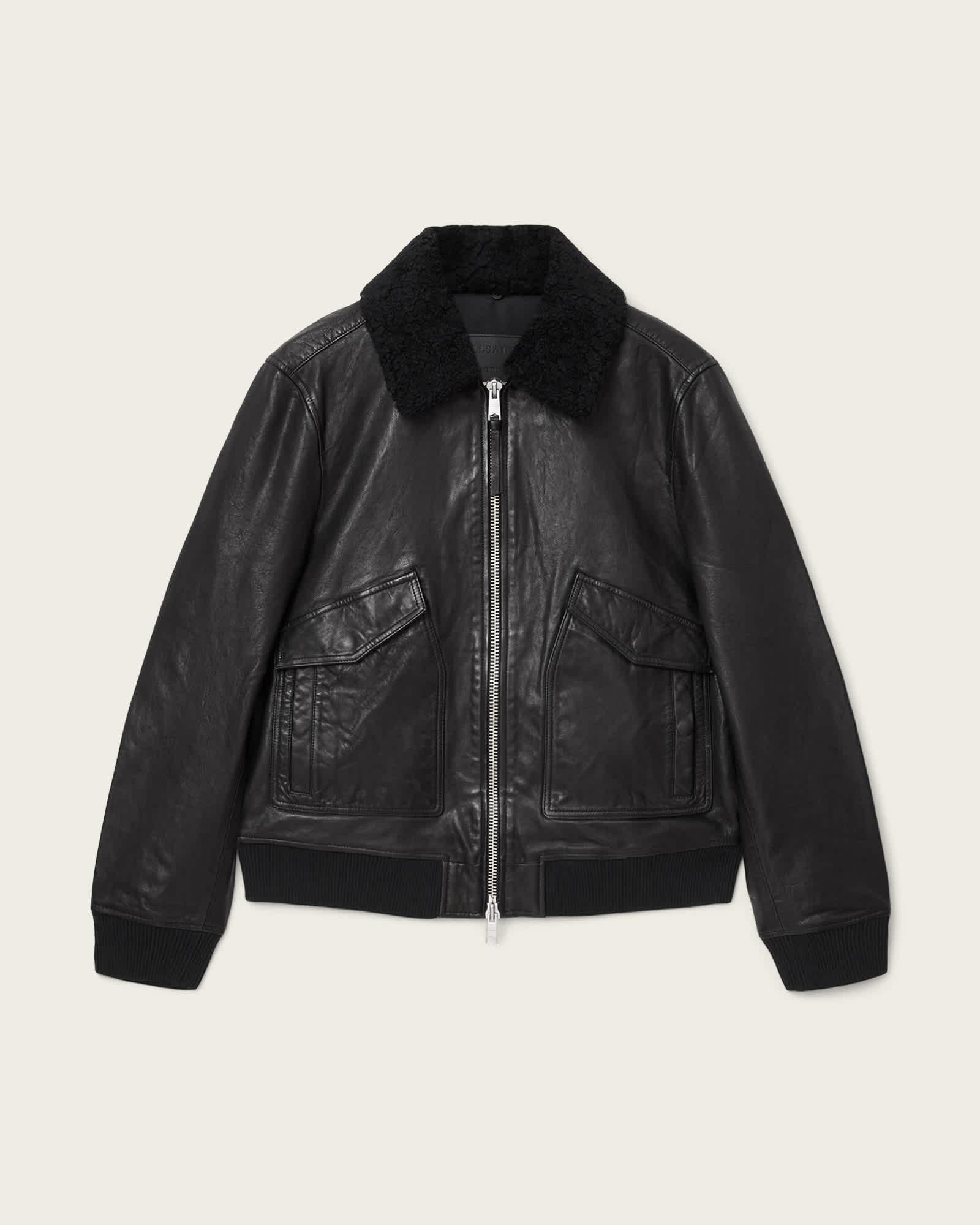 Vaucluse Aviator Leather Jacket Black | ALLSAINTS US Product Image