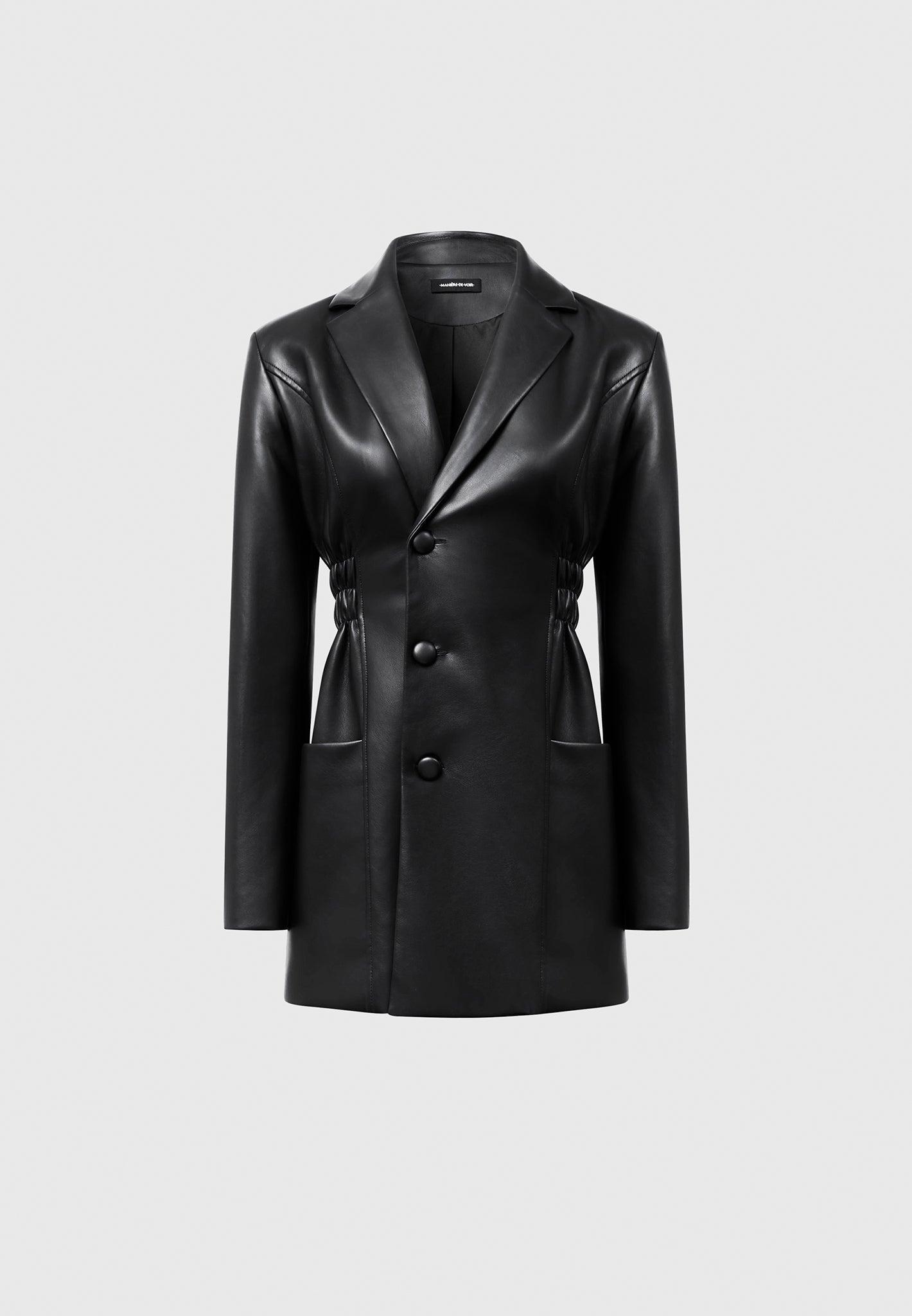 Double Breasted Leather Blazer Dress - Black Female Product Image