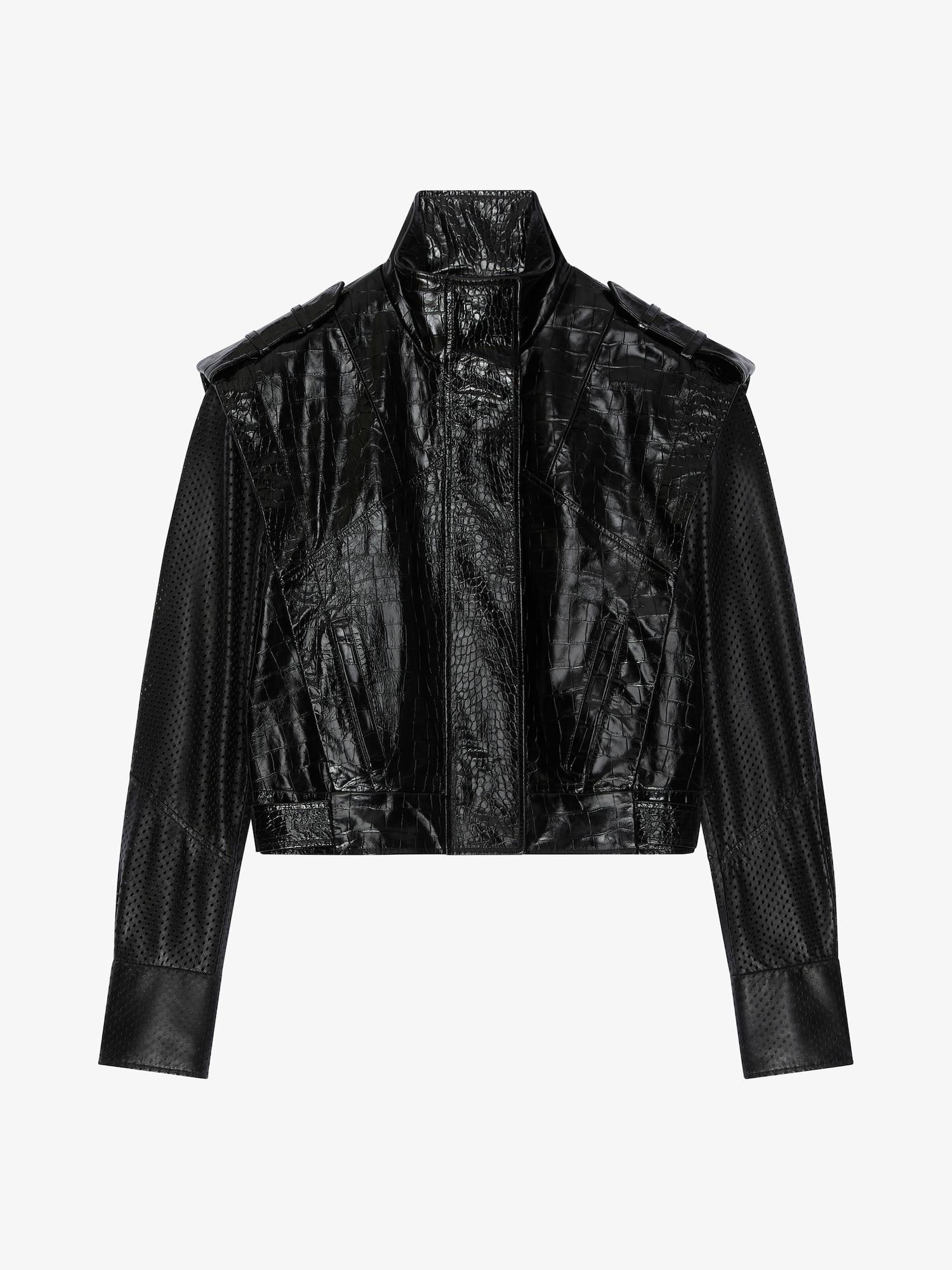 Bi-material biker jacket in leather Product Image
