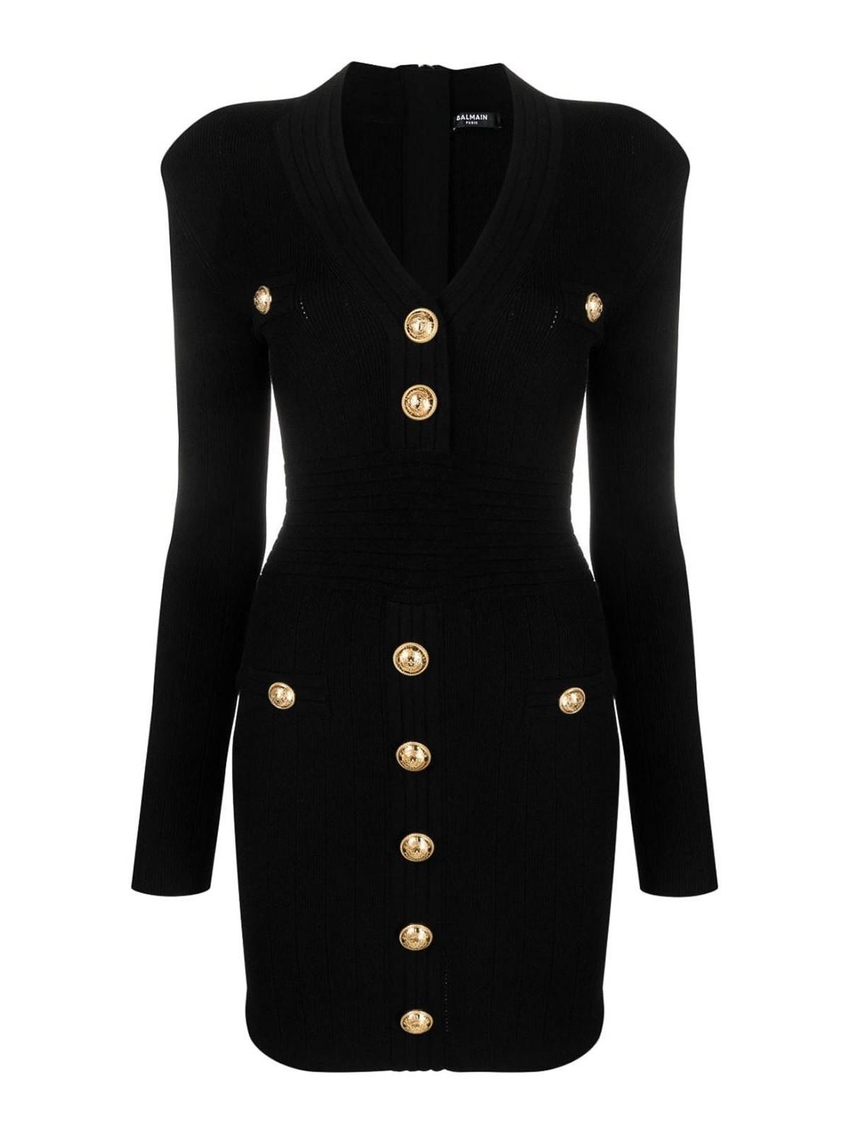 BALMAIN Mini Black Dress With Golden Buttons In Stretch Viscose Woman In Opa Noir Product Image