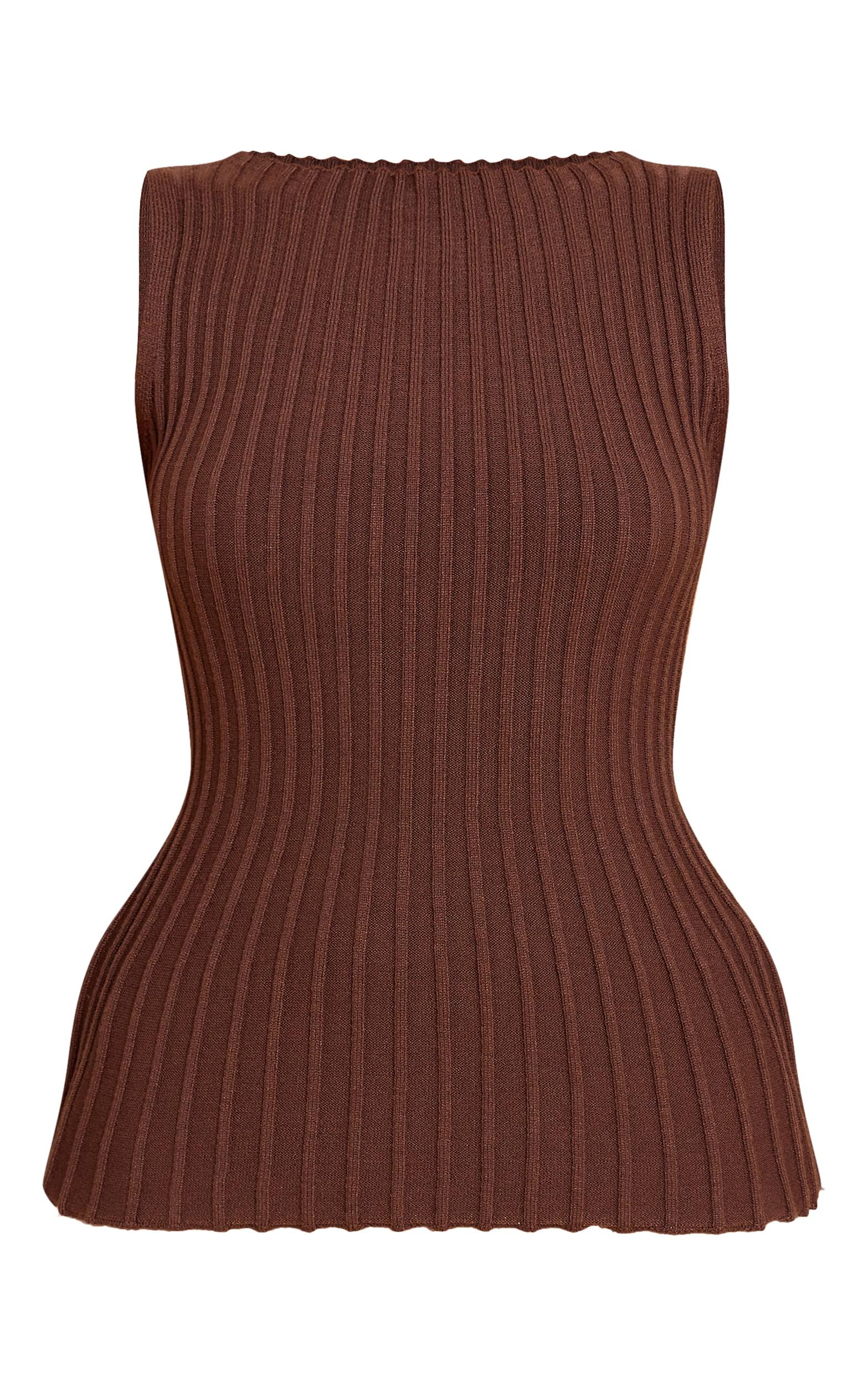 Chocolate Knit Boat Neck Peplum Top Product Image