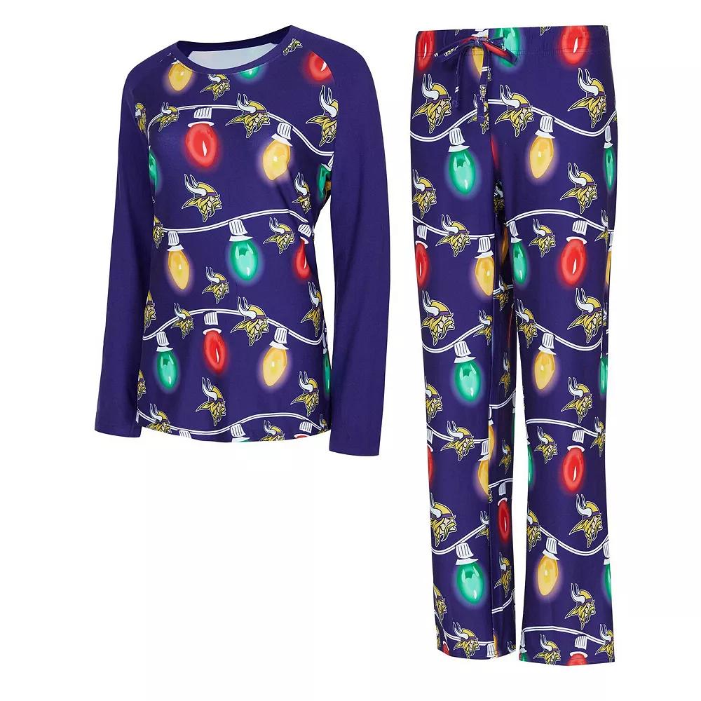 Women's Concepts Sport  Purple Minnesota Vikings Garland Knit Raglan Long Sleeve T-Shirt & Pants Set, Size: Medium Product Image