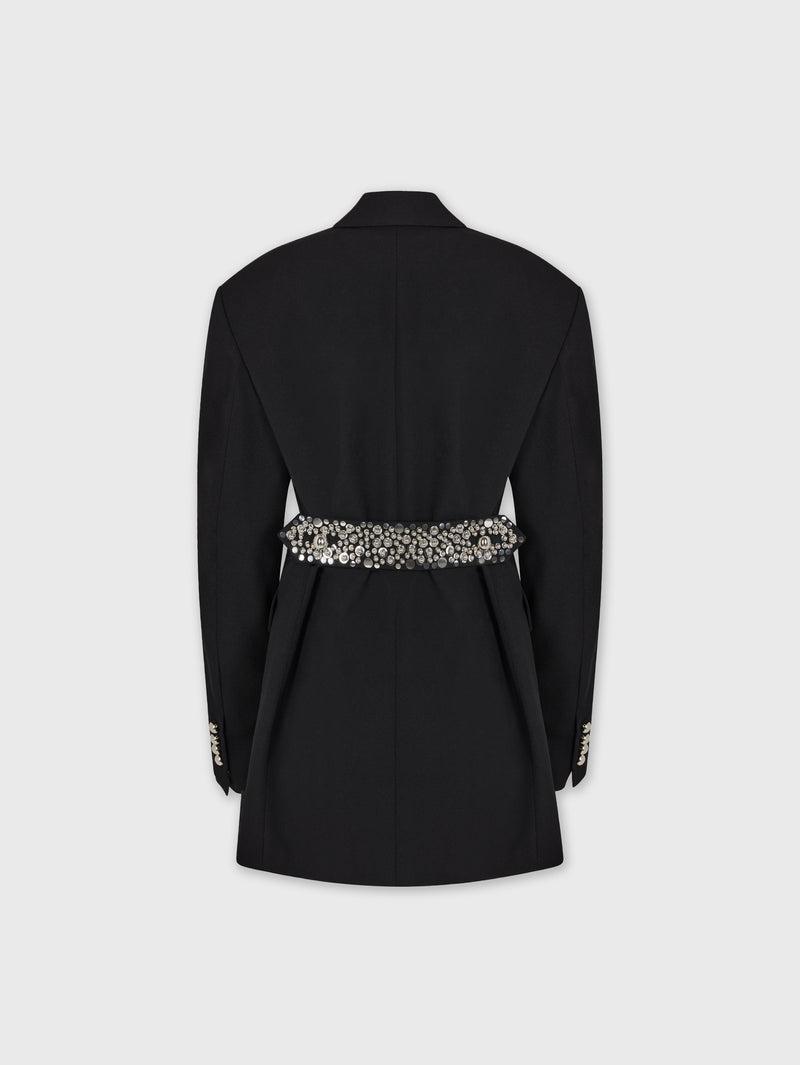 BLACK EMBROIDERED BLAZER IN WOOL GRAIN DE POUDRE Product Image