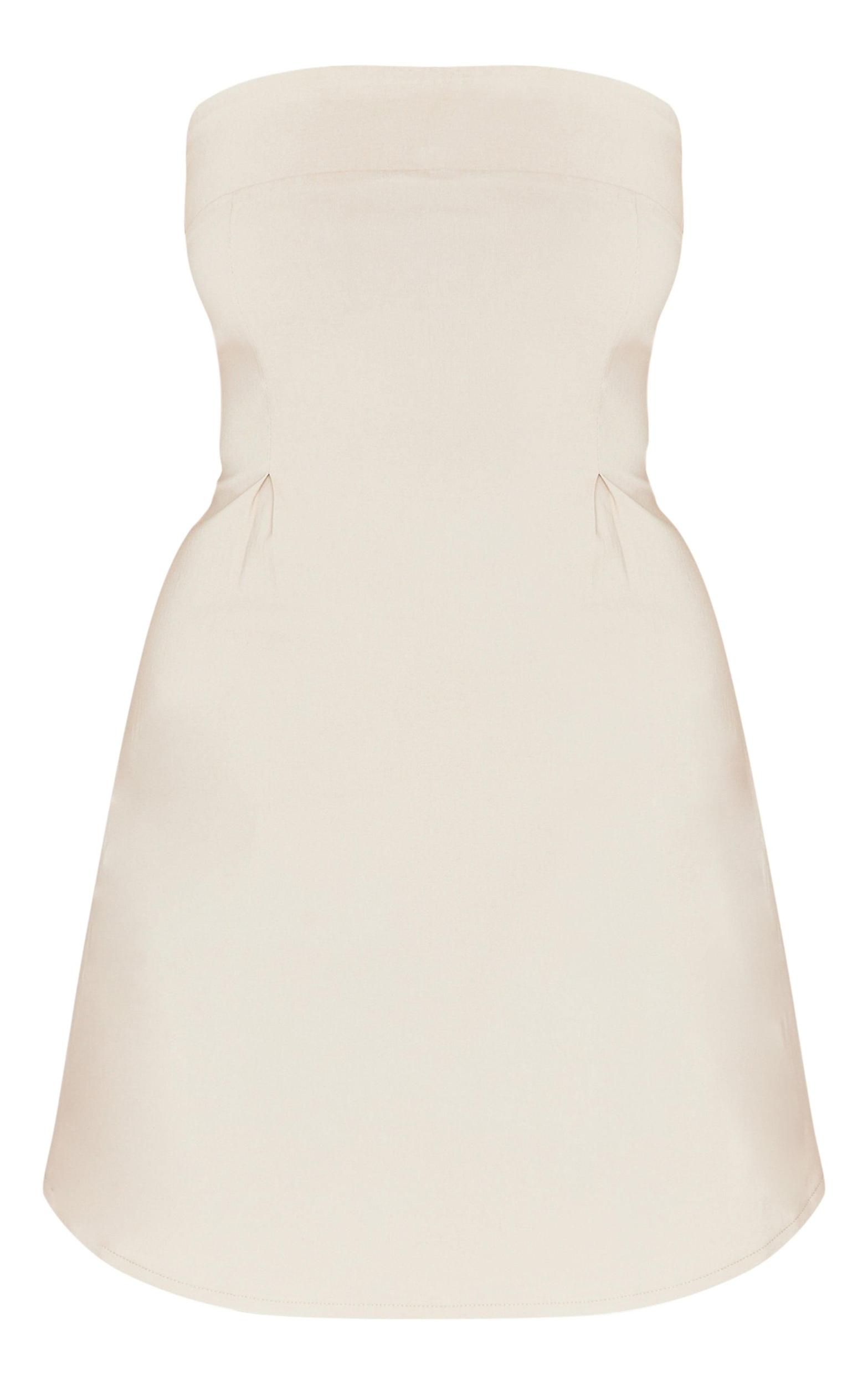 Cream Stretch Woven Bandeau Mini Shift Dress Product Image
