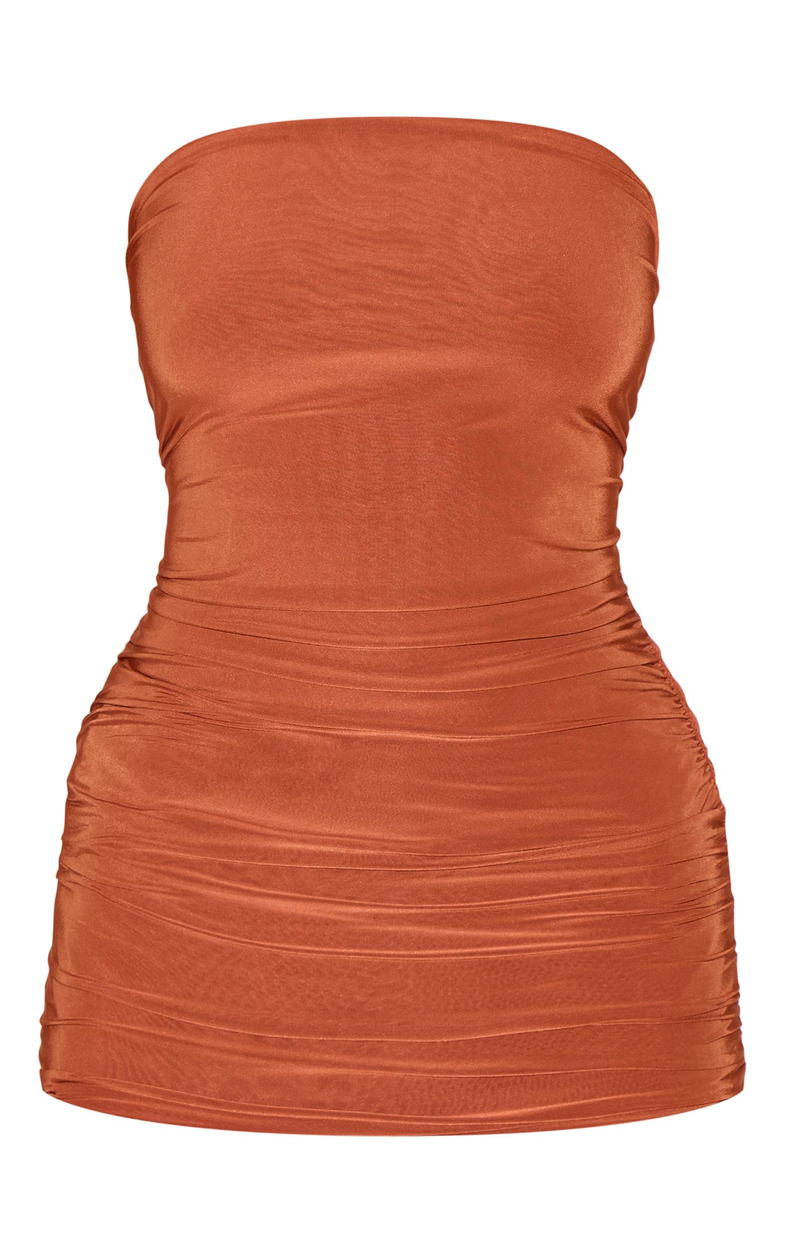 Burnt Orange Double Layer Slinky Ruched Bandeau Longline Top Product Image