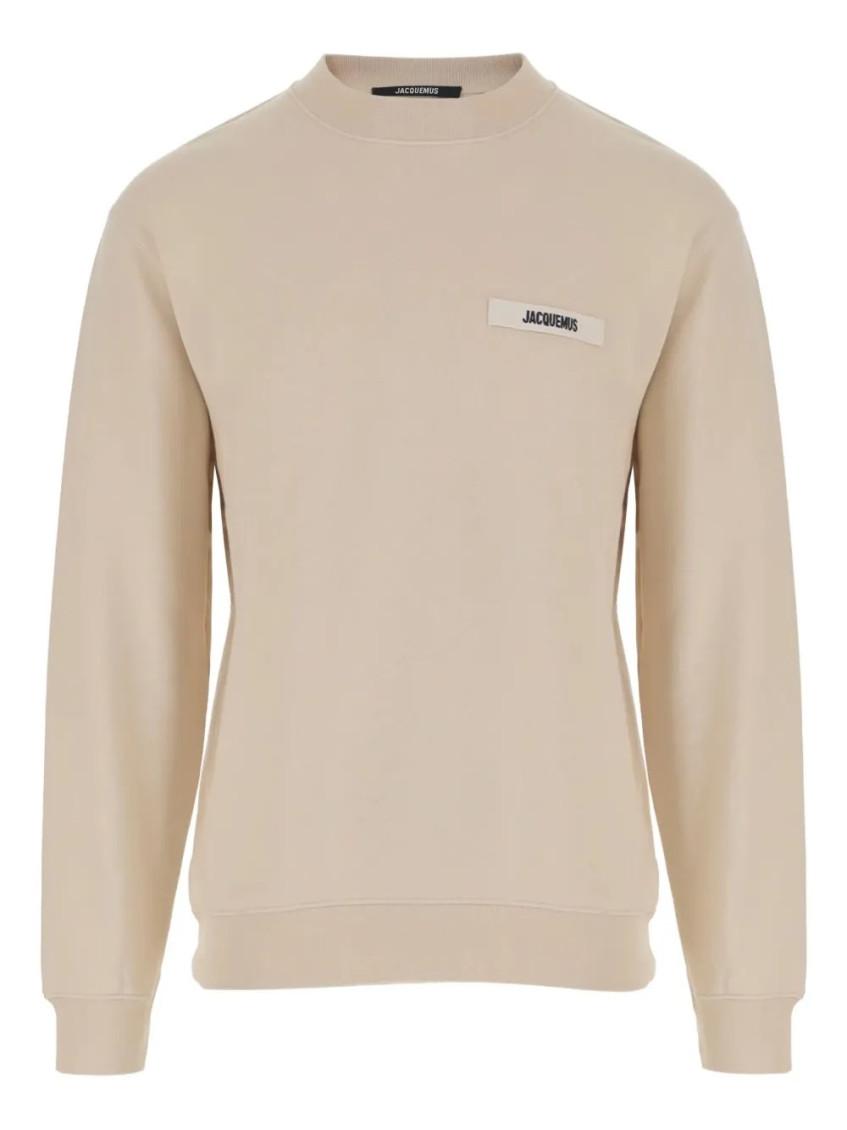 JACQUEMUS Organic Cotton Fleece Sweatshirt With Gros-grain Logo In Neutral Product Image