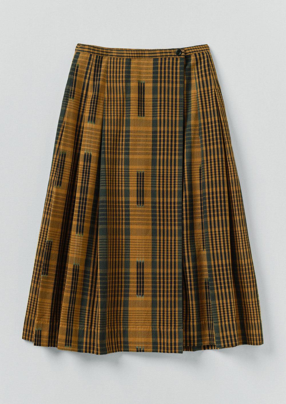 Space Dyed Check Wrap Skirt | Golden Brown Product Image