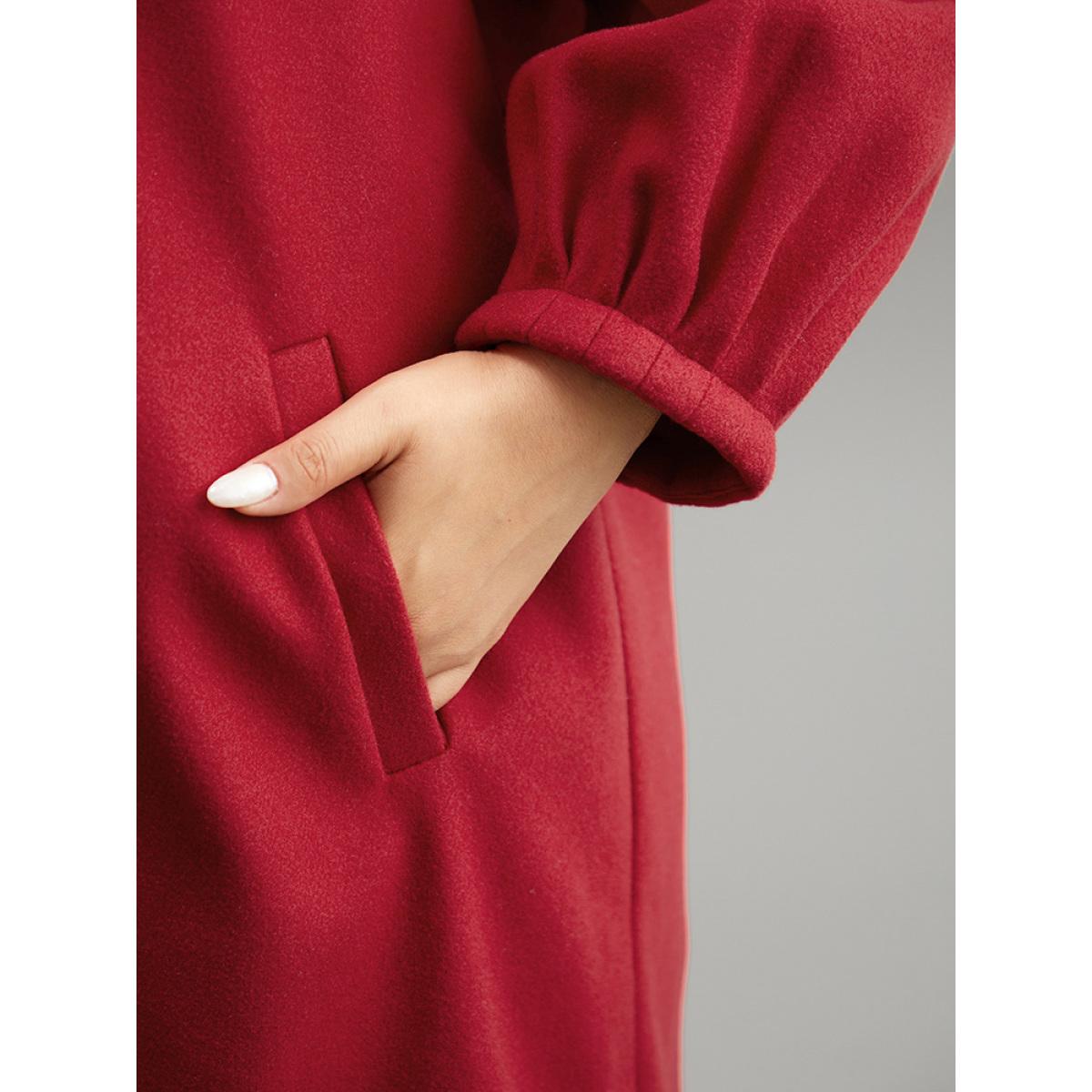 Plus Size Lapel Collar Pocket Button Up Coat Women Crimson Casual Plain Ladies Dailywear Winter Coats BloomChic 30/6X Product Image